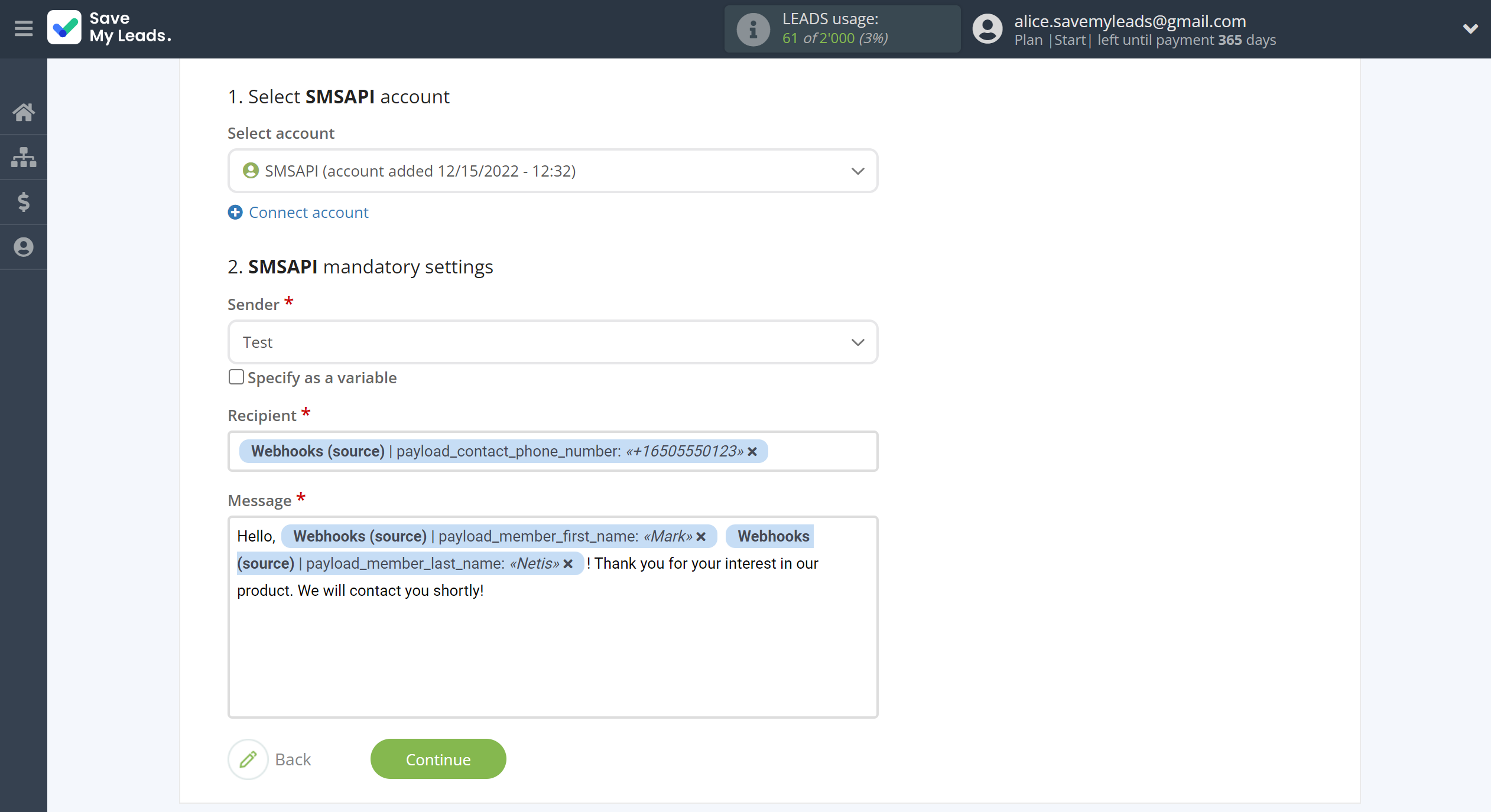 How to Connect Webhooks with SMSAPI | Assigning fields How to Connect Webhooks with SMSAPI | Assigning fields