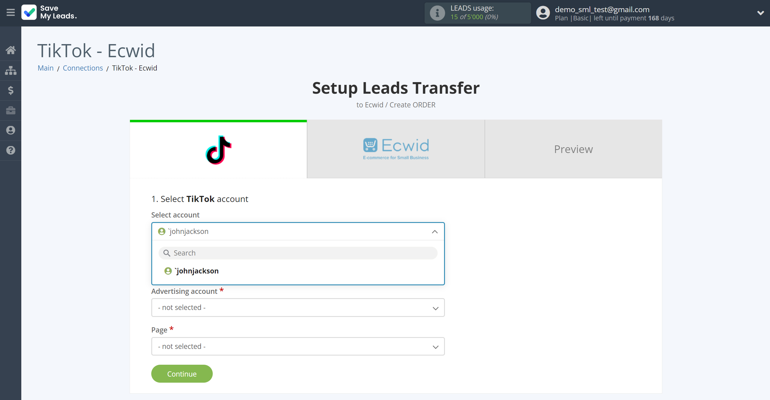 How to Connect TikTok with Ecwid Create Order | Data Source account selection How to Connect TikTok with Ecwid Create Order | Data Source account selection