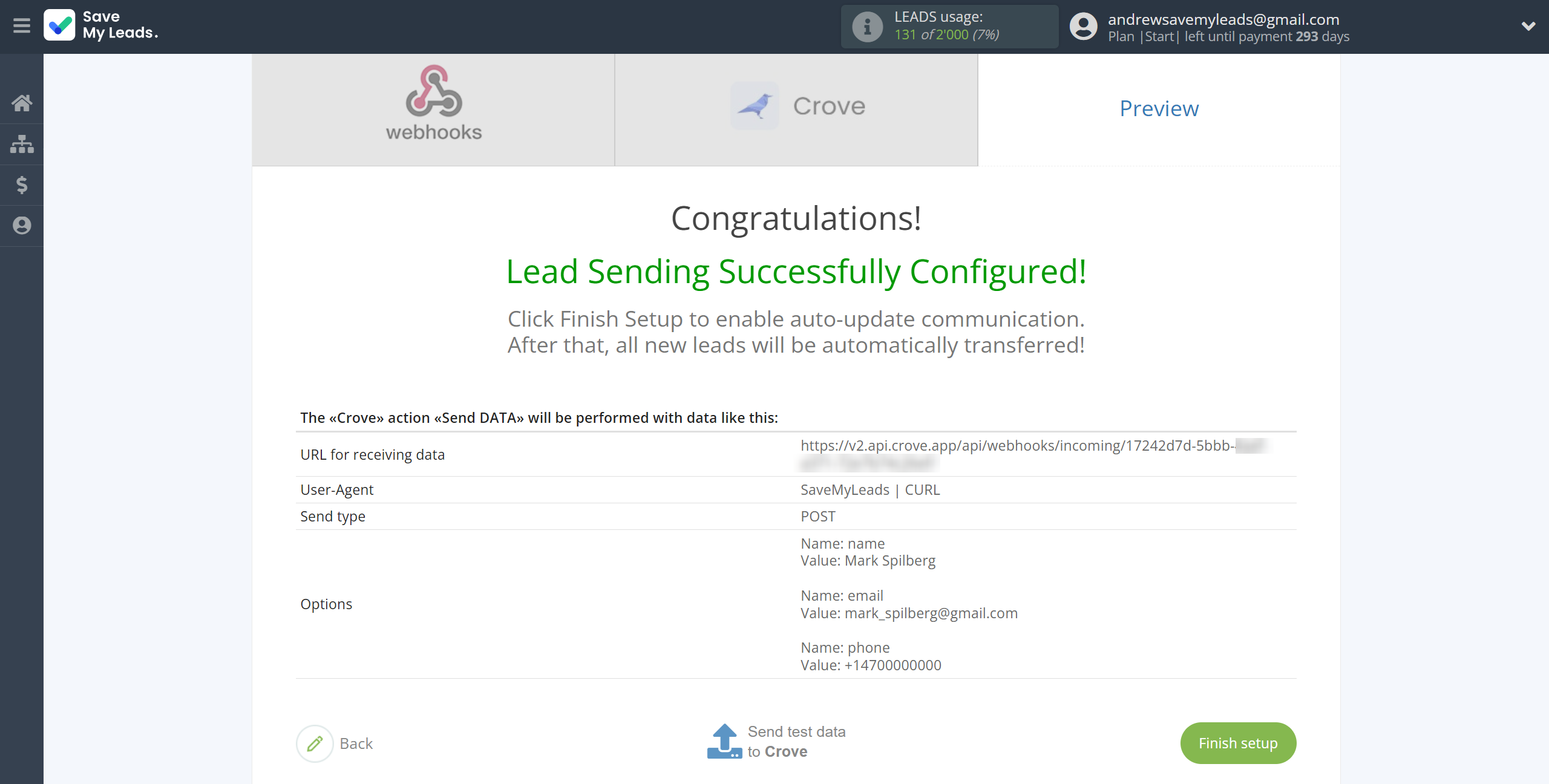 How to Connect Webhooks with Crove | Test data How to Connect Webhooks with Crove | Test data