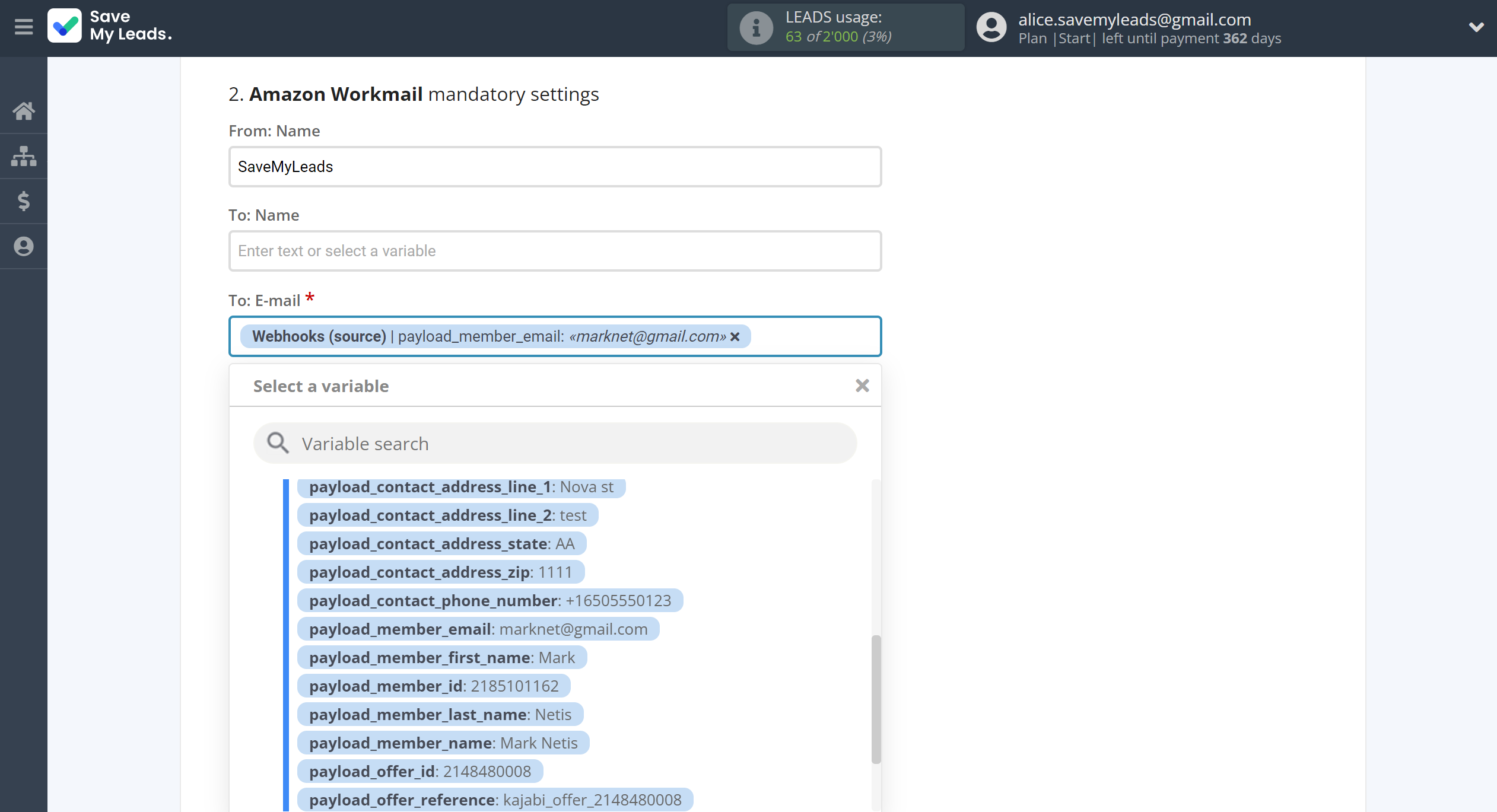 How to Connect Webhooks with Amazon Workmail | Assigning fields How to Connect Webhooks with Amazon Workmail | Assigning fields