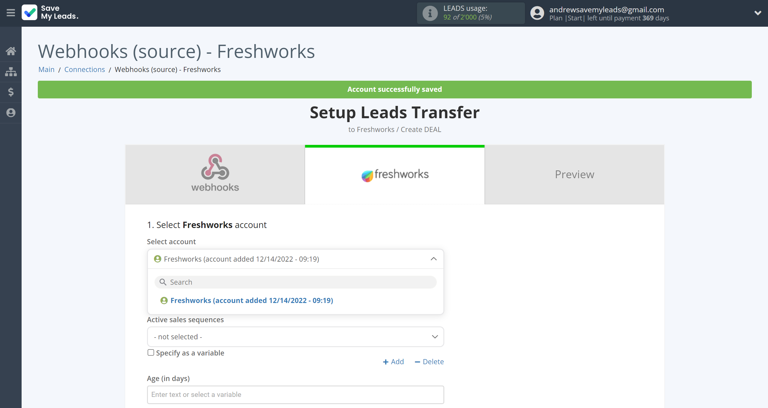 How to Connect Webhooks with Freshworks Create Deal | Data Destination account selection How to Connect Webhooks with Freshworks Create Deal | Data Destination account selection