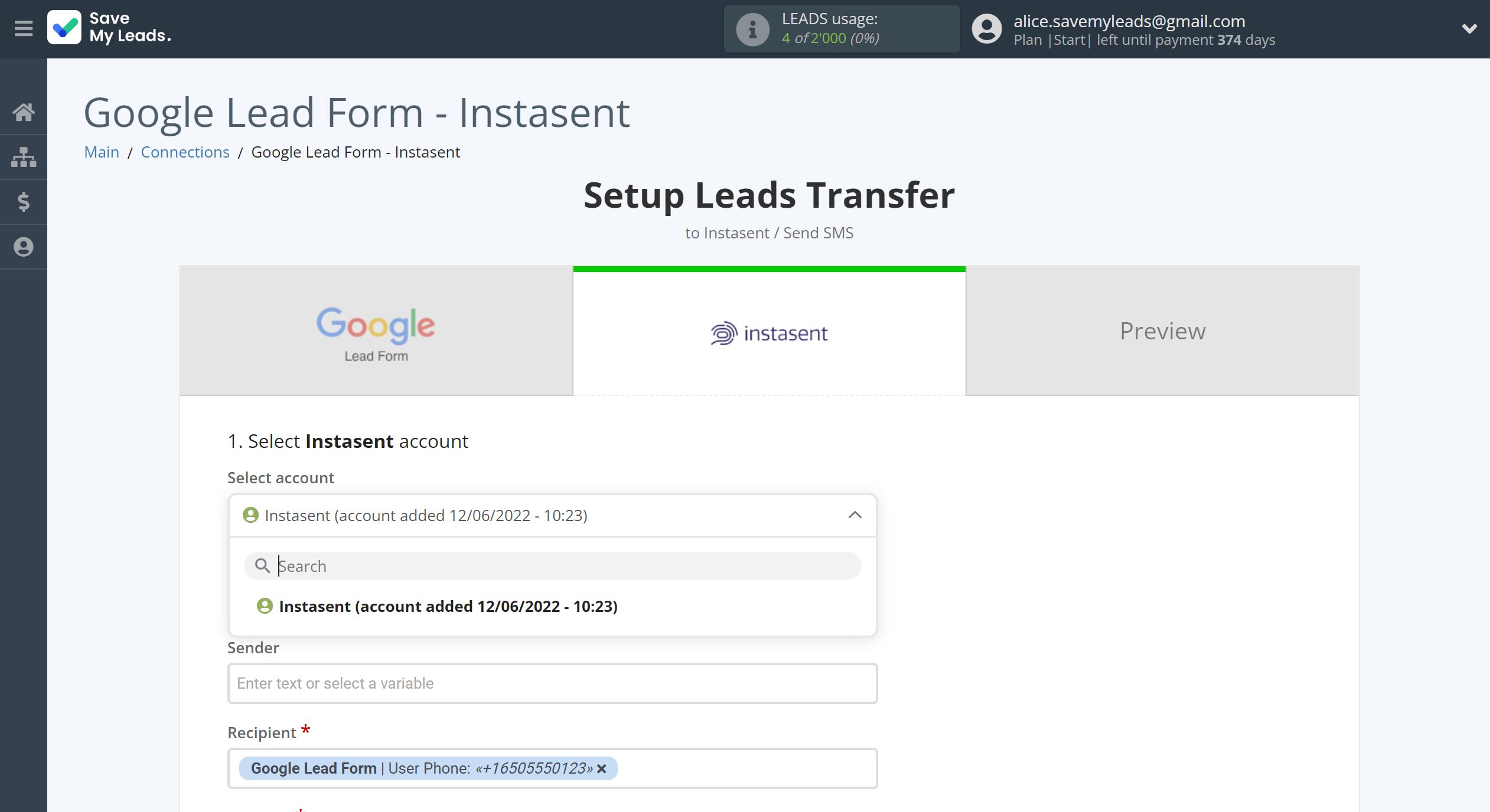 How to Connect Google Lead Form with Instasent | Data Destination account selection How to Connect Google Lead Form with Instasent | Data Destination account selection