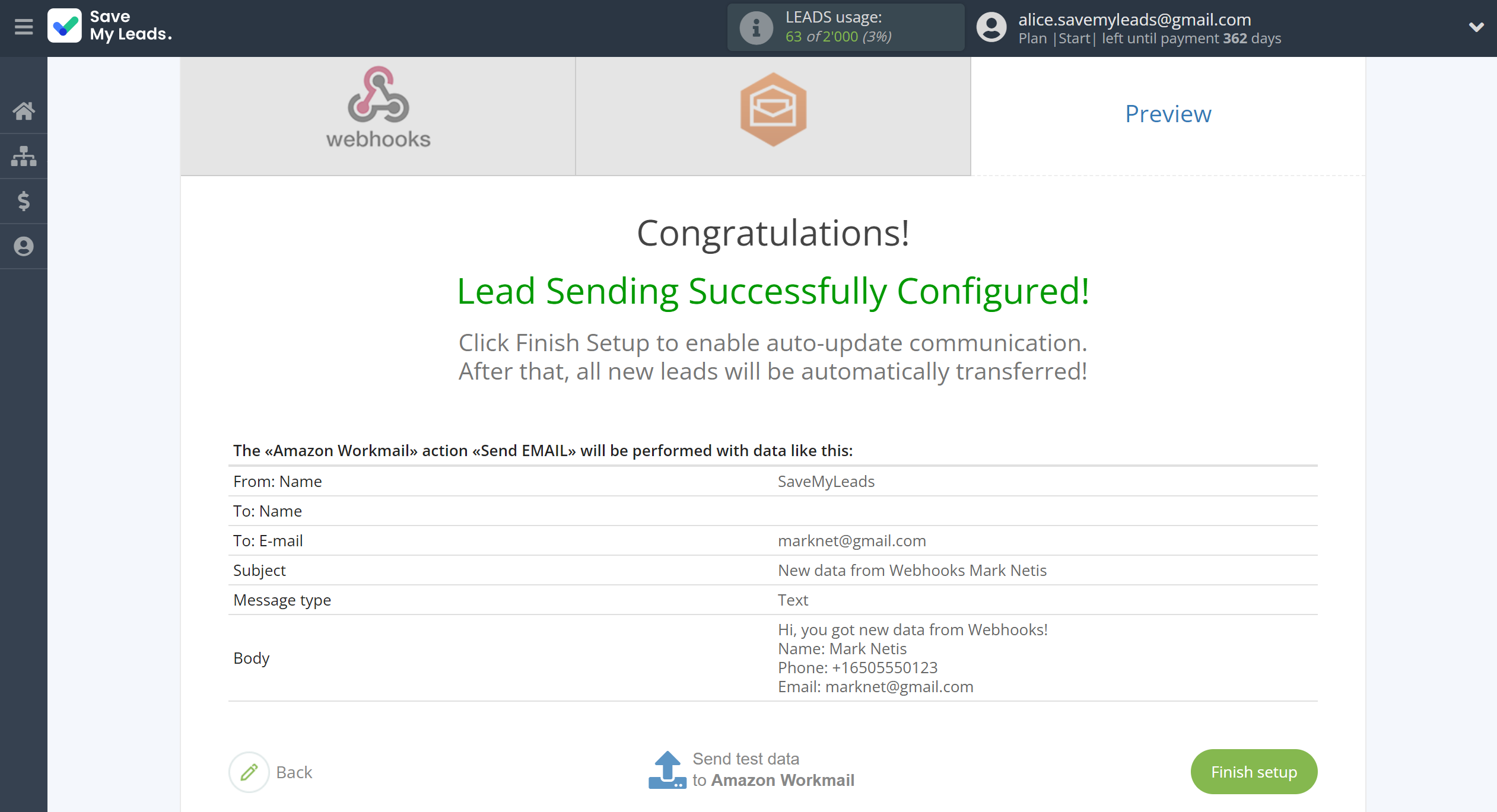How to Connect Webhooks with Amazon Workmail | Test data How to Connect Webhooks with Amazon Workmail | Test data