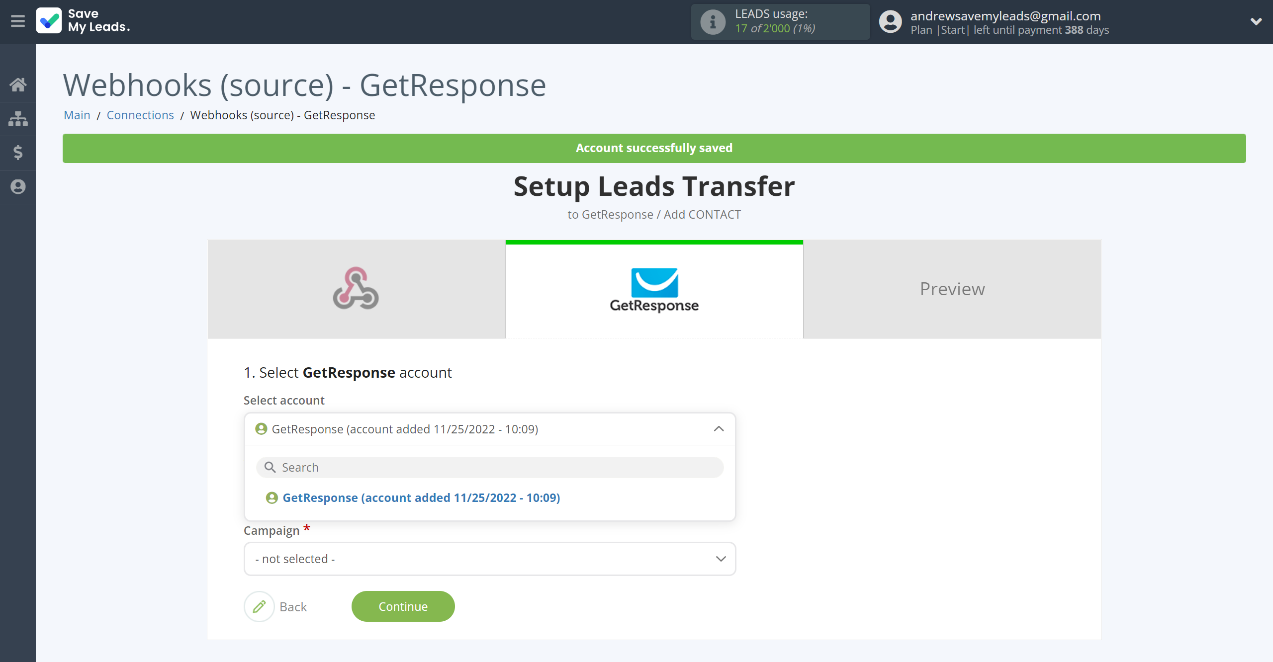How to Connect Webhooks with GetResponse | Data Destination account selection How to Connect Webhooks with GetResponse | Data Destination account selection