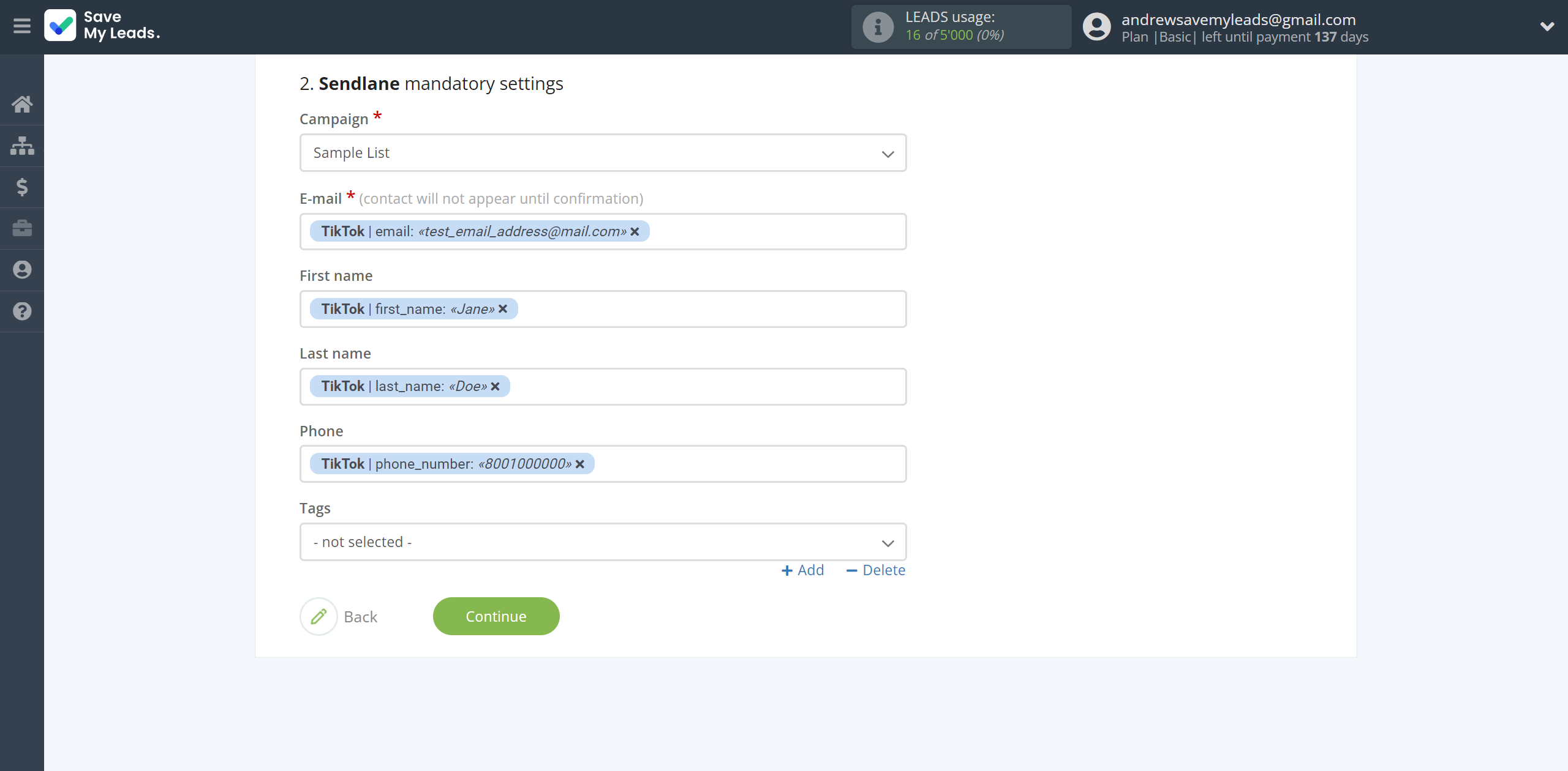 How to Connect TikTok with Sendlane Add Contacts | Assigning fields How to Connect TikTok with Sendlane Add Contacts | Assigning fields