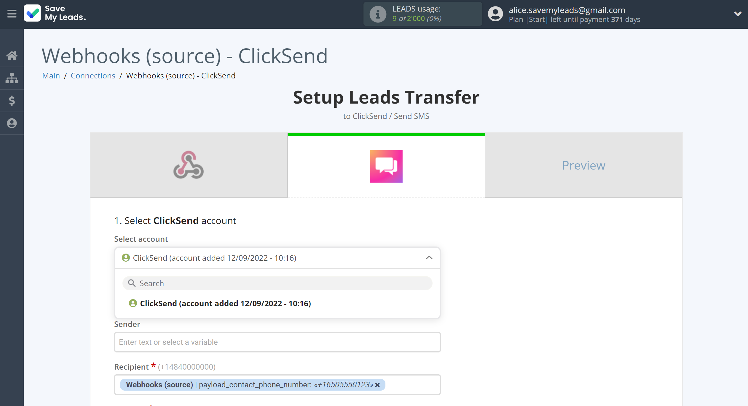 How to Connect Webhooks with ClickSend Send SMS | Data Destination account selection How to Connect Webhooks with ClickSend Send SMS | Data Destination account selection