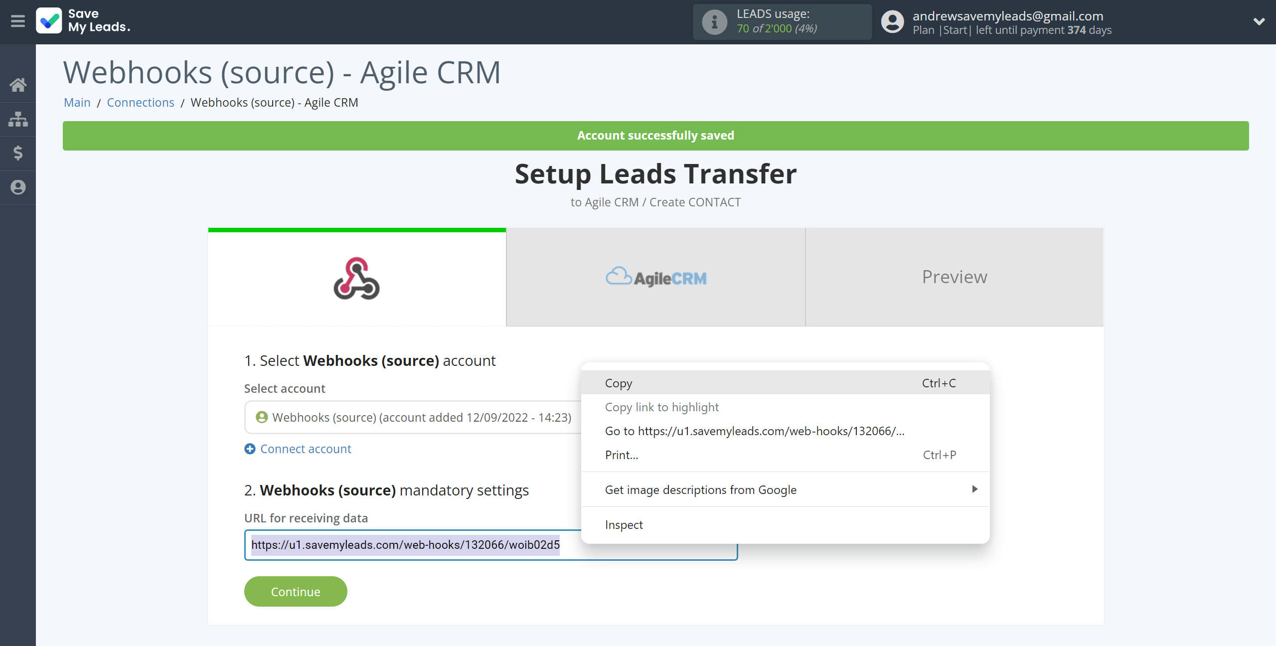 How to Connect Webhooks with AgileCRM Create Contacts | Data Source account connection How to Connect Webhooks with AgileCRM Create Contacts | Data Source account connection