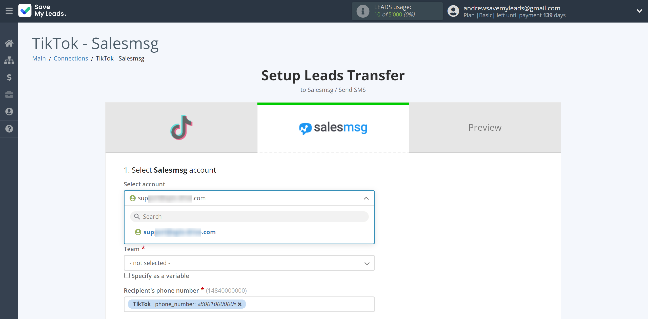 How to Connect TikTok with Salesmsg | Data Destination account selection How to Connect TikTok with Salesmsg | Data Destination account selection