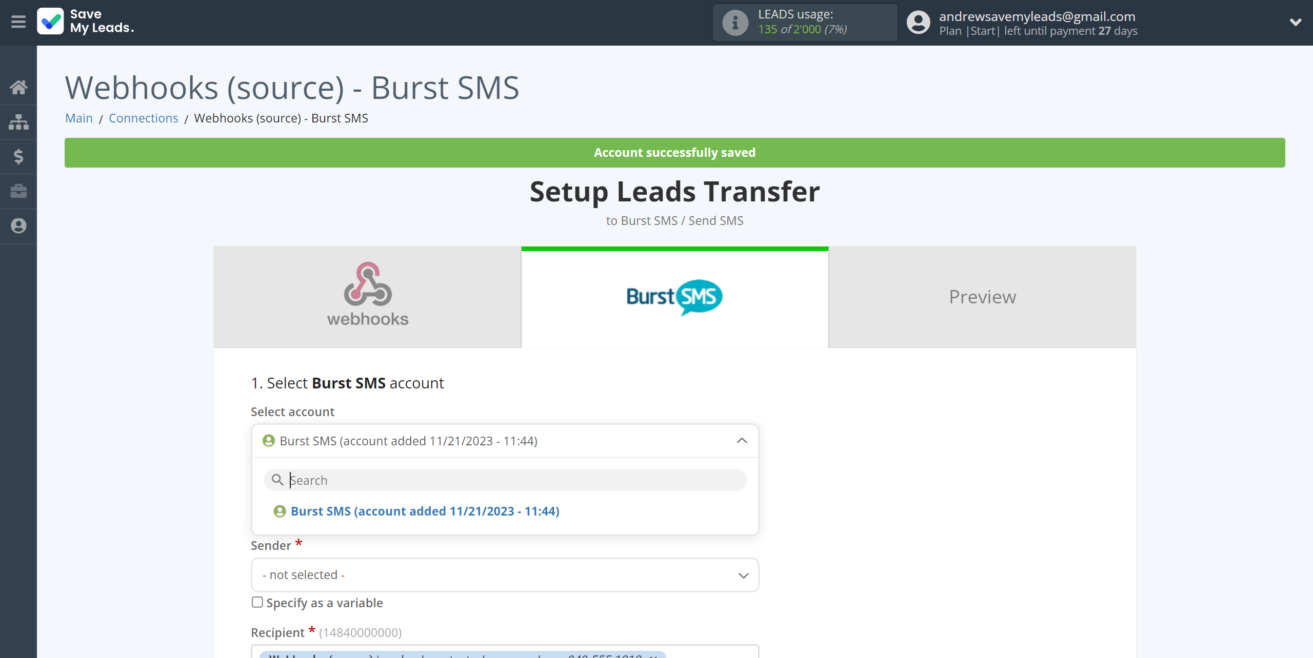 How to Connect Webhooks with Burst SMS | Data Destination account selection How to Connect Webhooks with Burst SMS | Data Destination account selection