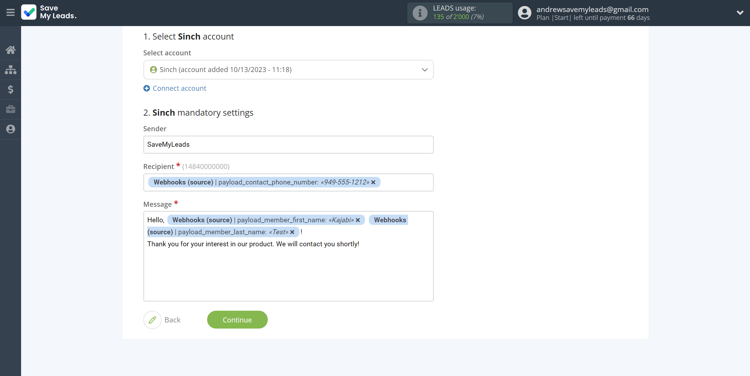 How to Connect Webhooks with Sinch | Assigning fields How to Connect Webhooks with Sinch | Assigning fields