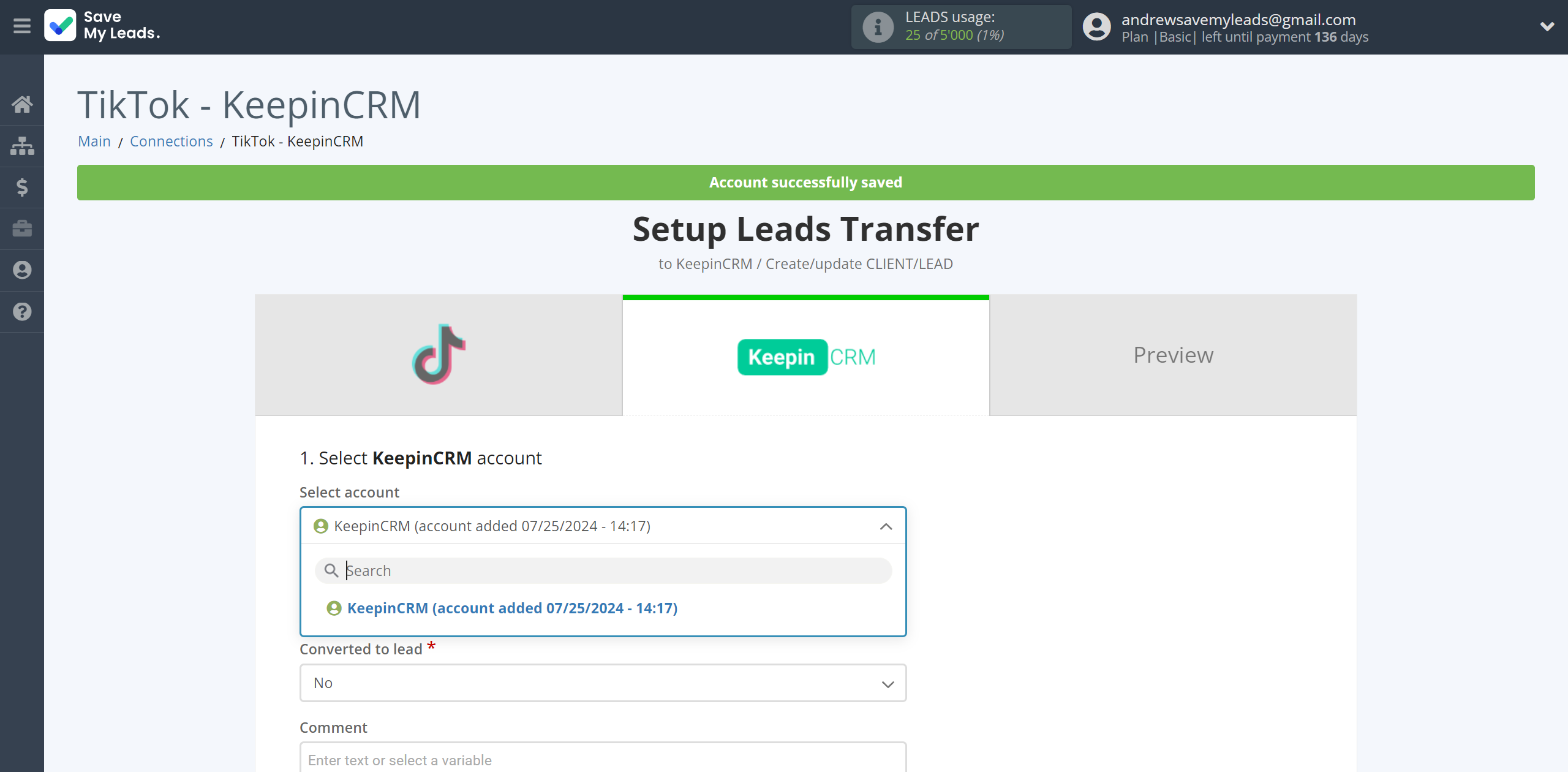 How to Connect TikTok with KeepinCRM Create/update Client/Lead | Data Destination account selection How to Connect TikTok with KeepinCRM Create/update Client/Lead | Data Destination account selection