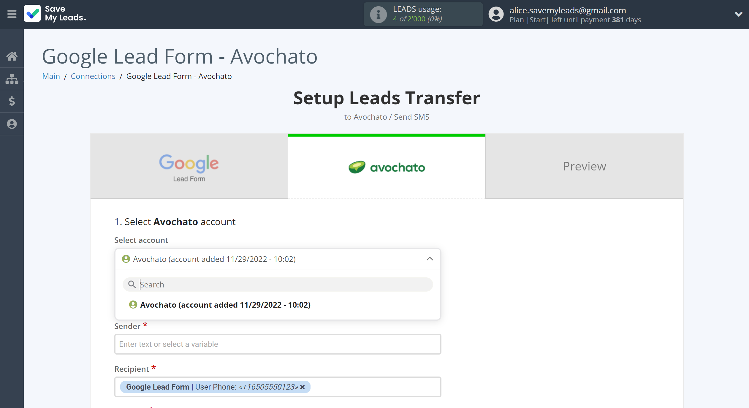 How to Connect Google Lead Form with Avochato | Data Destination account selection How to Connect Google Lead Form with Avochato | Data Destination account selection