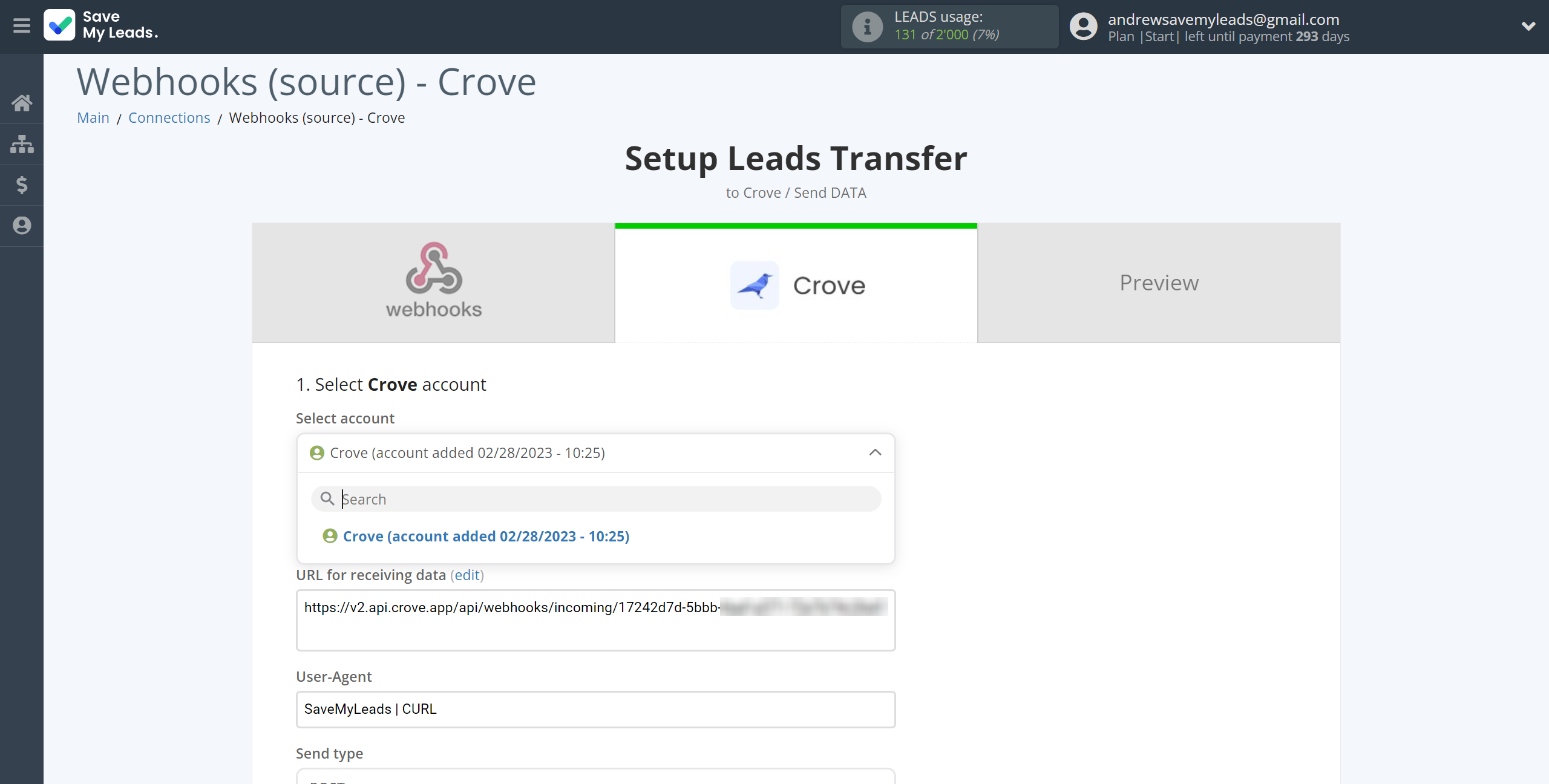 How to Connect Webhooks with Crove | Data Destination account selection How to Connect Webhooks with Crove | Data Destination account selection