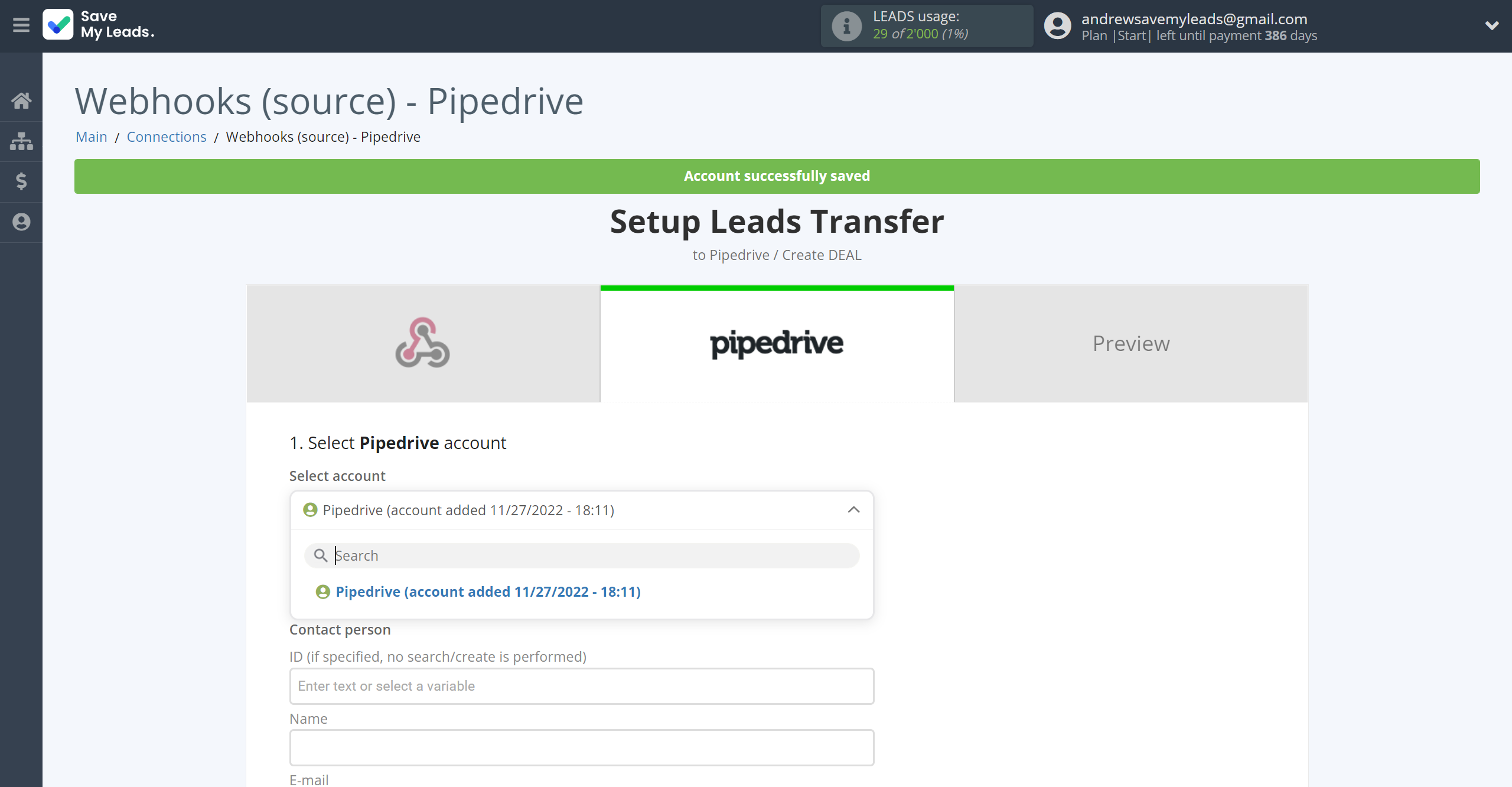 How to Connect Webhooks with Pipedrive Create Deal | Data Destination account selection How to Connect Webhooks with Pipedrive Create Deal | Data Destination account selection