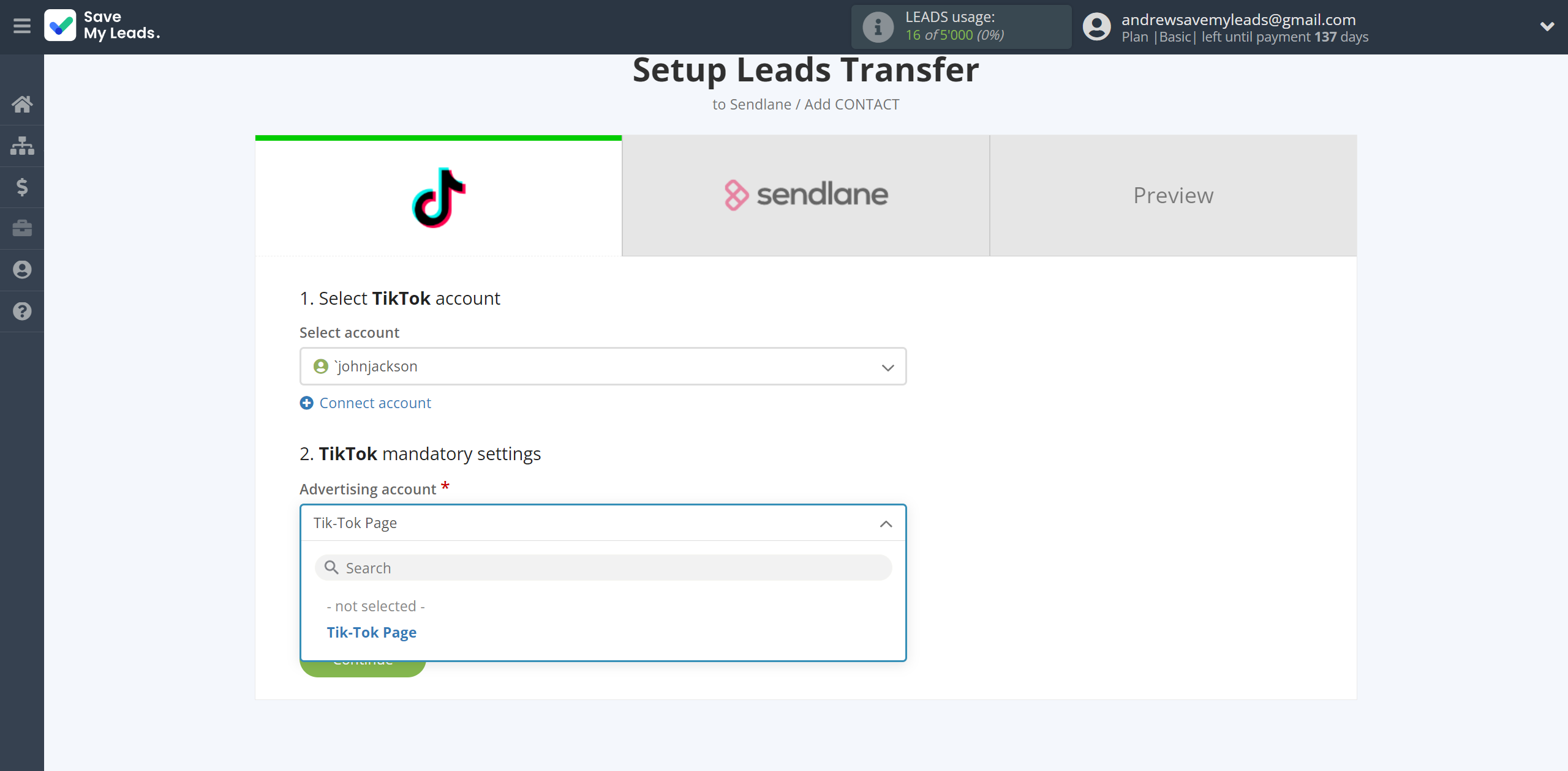 How to Connect TikTok with Sendlane Add Contacts | Data Source account connection How to Connect TikTok with Sendlane Add Contacts | Data Source account connection