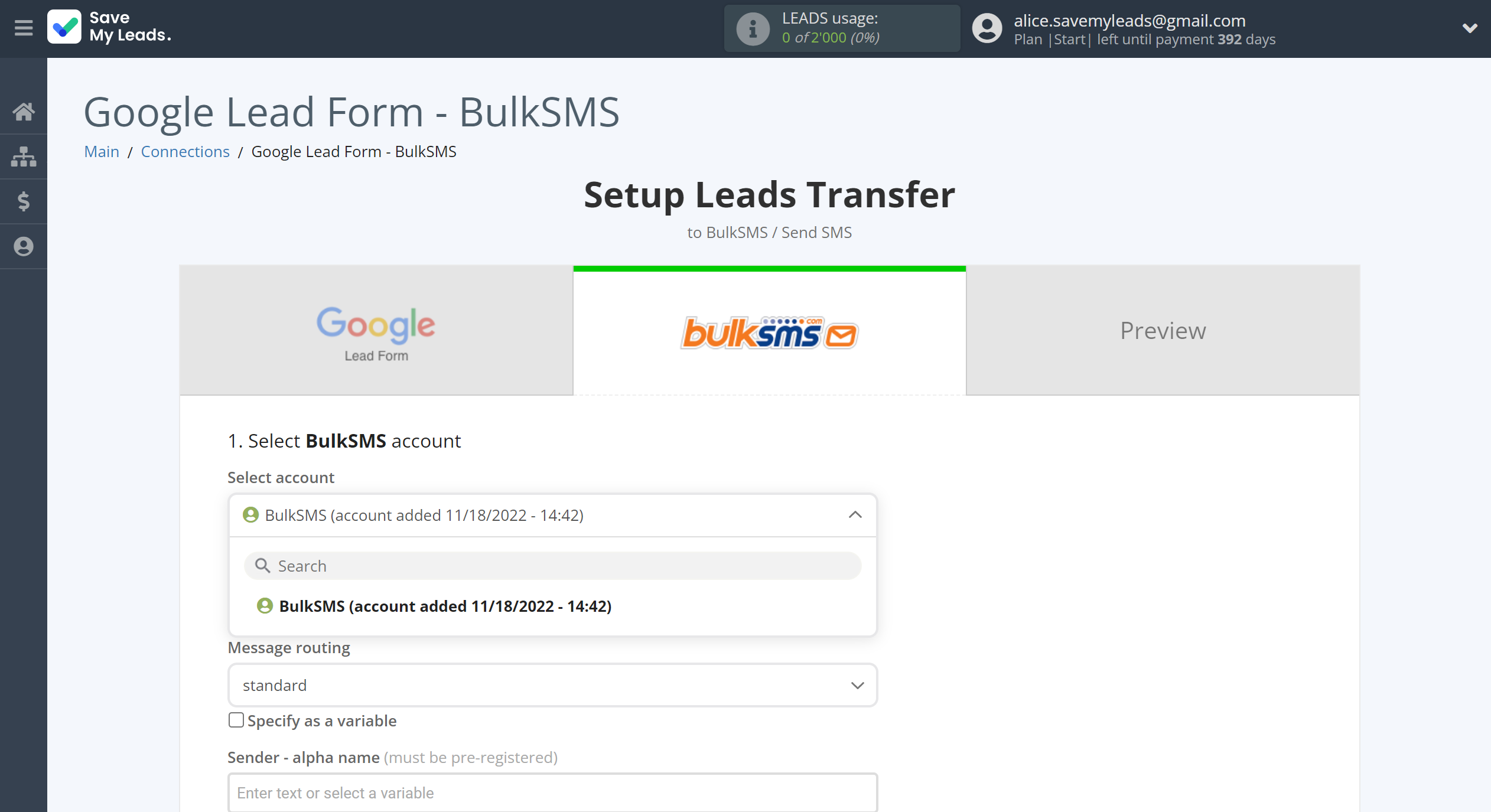 How to Connect Google Lead Form with BulkSMS | Data Destination account selection How to Connect Google Lead Form with BulkSMS | Data Destination account selection