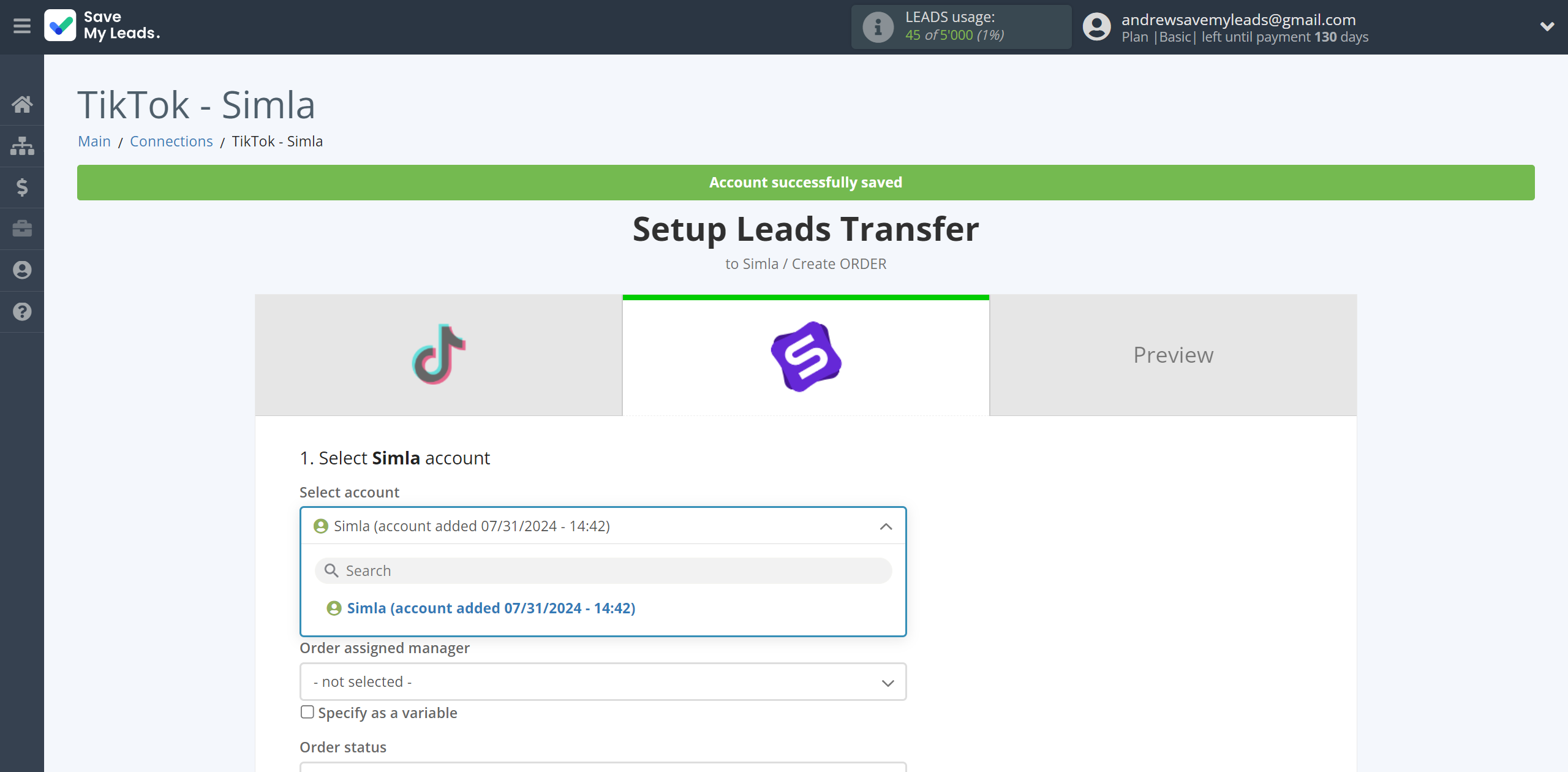 How to Connect TikTok with Simla Create Order | Data Destination account selection How to Connect TikTok with Simla Create Order | Data Destination account selection