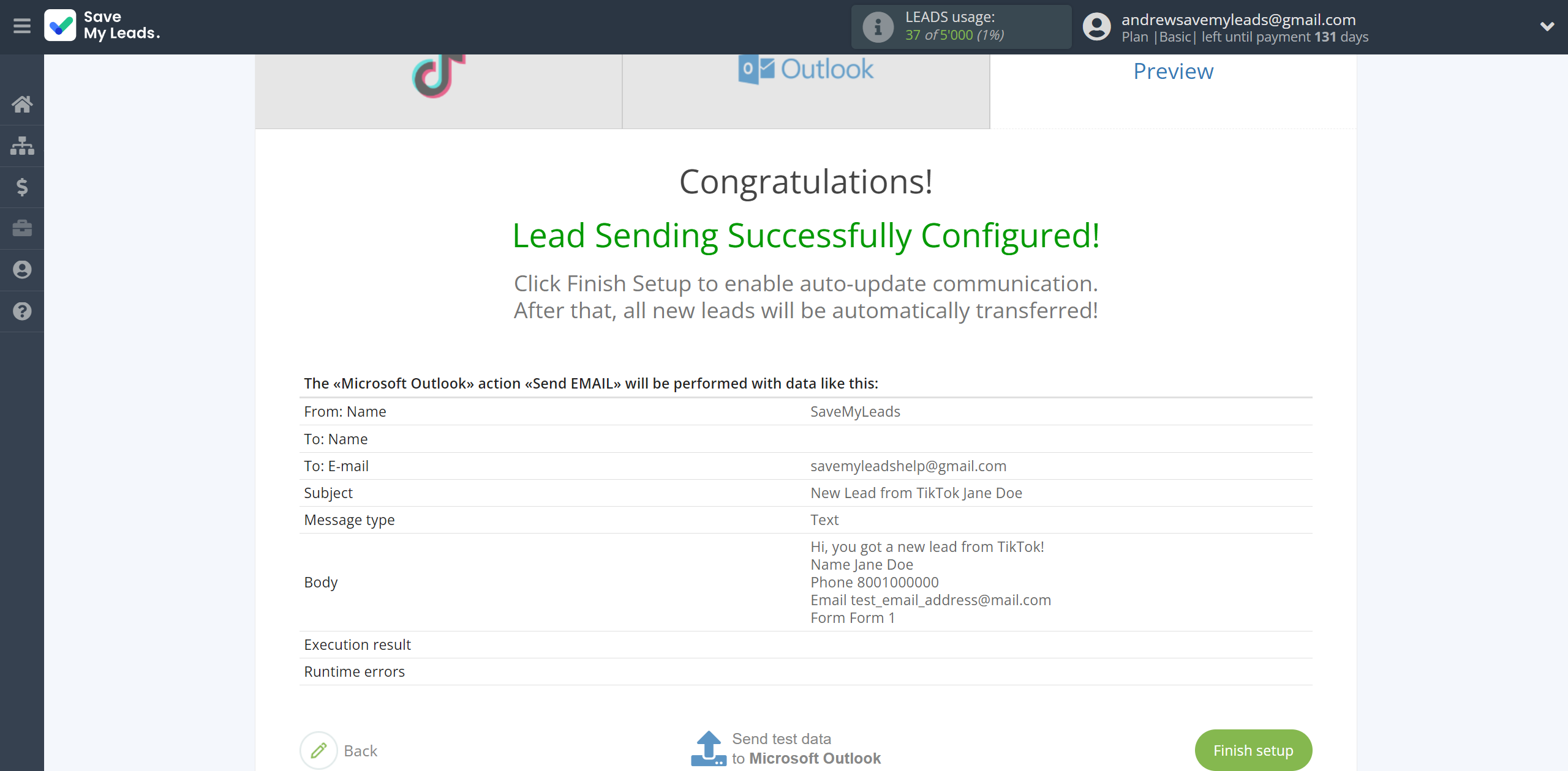 How to Connect TikTok with Microsoft Outlook | Test data How to Connect TikTok with Microsoft Outlook | Test data