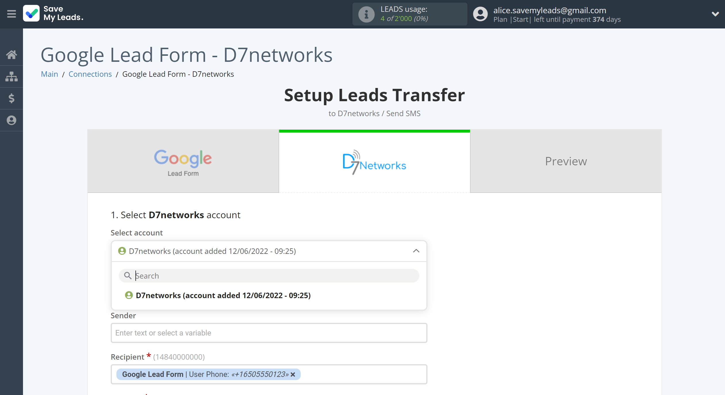 How to Connect Google Lead Form with D7 Networks | Data Destination account selection How to Connect Google Lead Form with D7 Networks | Data Destination account selection
