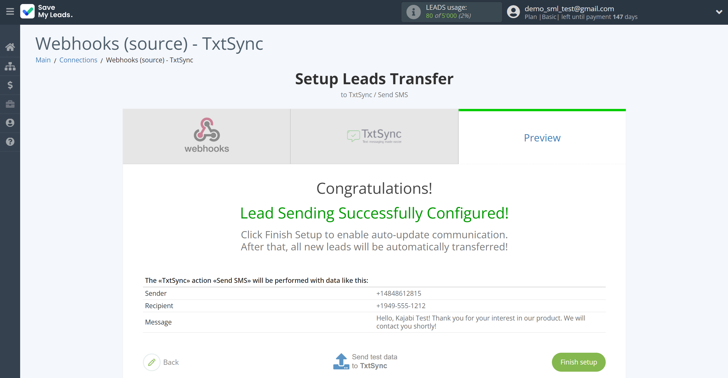 How to Connect Webhooks with TxtSync | Test data How to Connect Webhooks with TxtSync | Test data