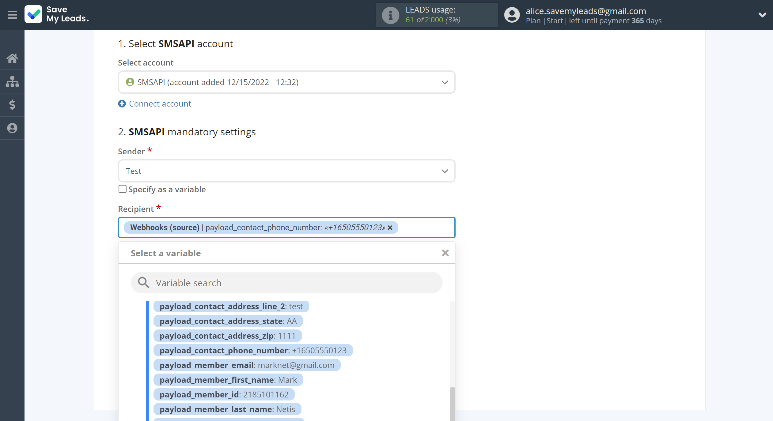 How to Connect Webhooks with SMSAPI | Assigning fields How to Connect Webhooks with SMSAPI | Assigning fields