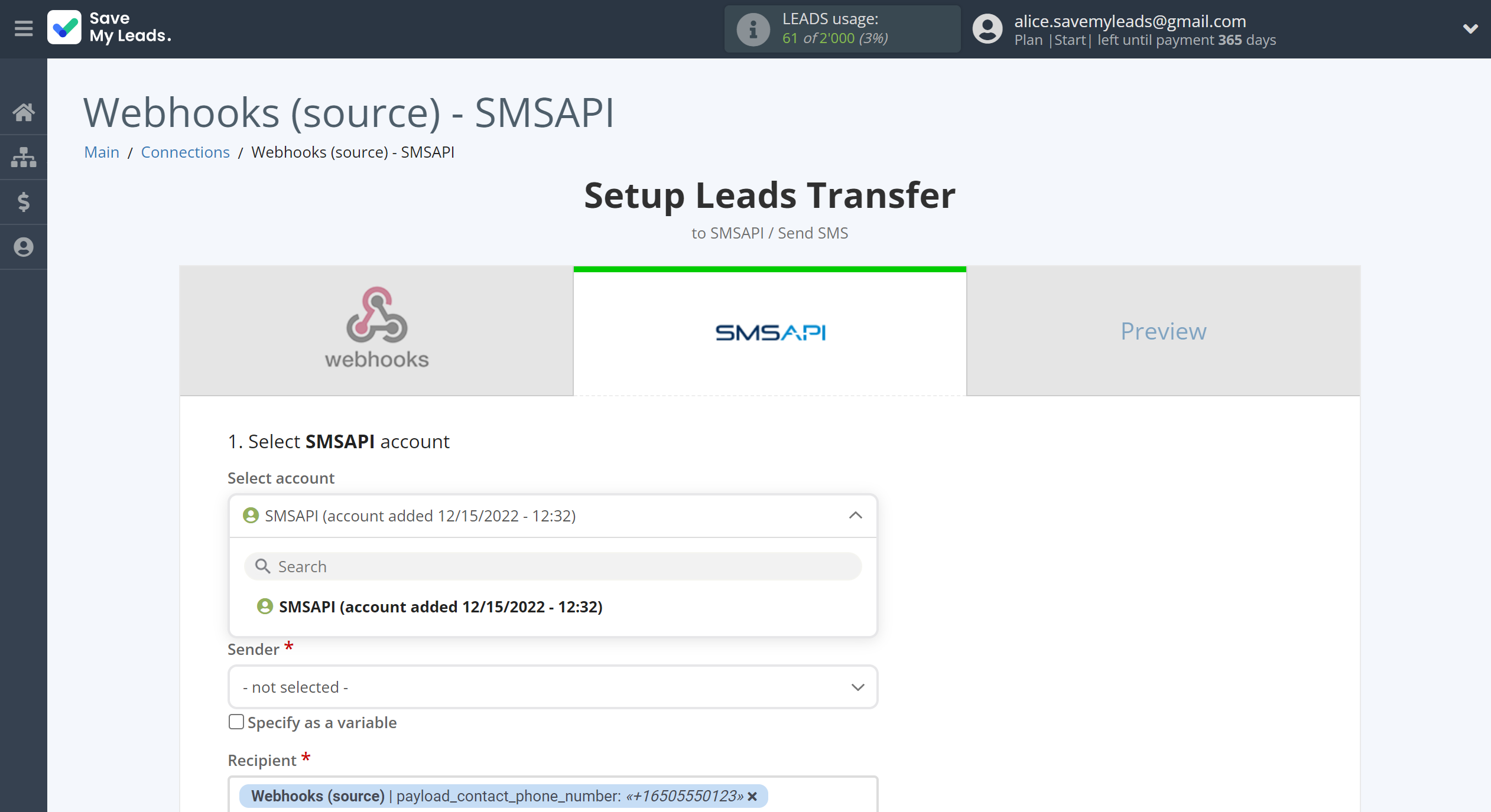 How to Connect Webhooks with SMSAPI | Data Destination account selection How to Connect Webhooks with SMSAPI | Data Destination account selection