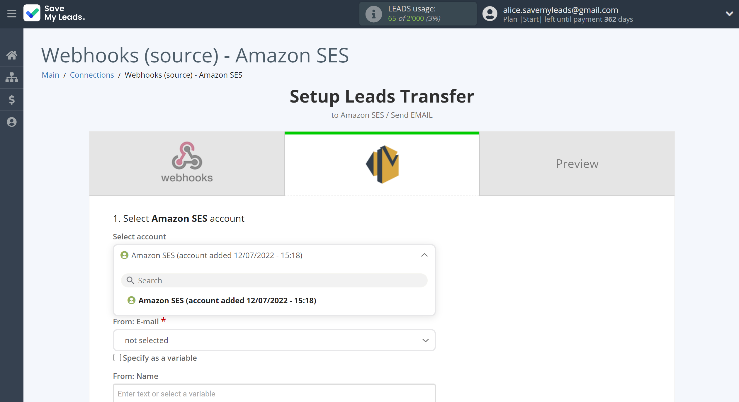 How to Connect Webhooks with Amazon SES | Data Destination account selection How to Connect Webhooks with Amazon SES | Data Destination account selection
