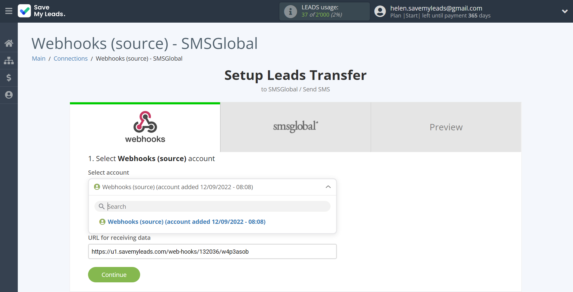 How to Connect Webhooks with SMSGlobal | Data Source account selection How to Connect Webhooks with SMSGlobal | Data Source account selection