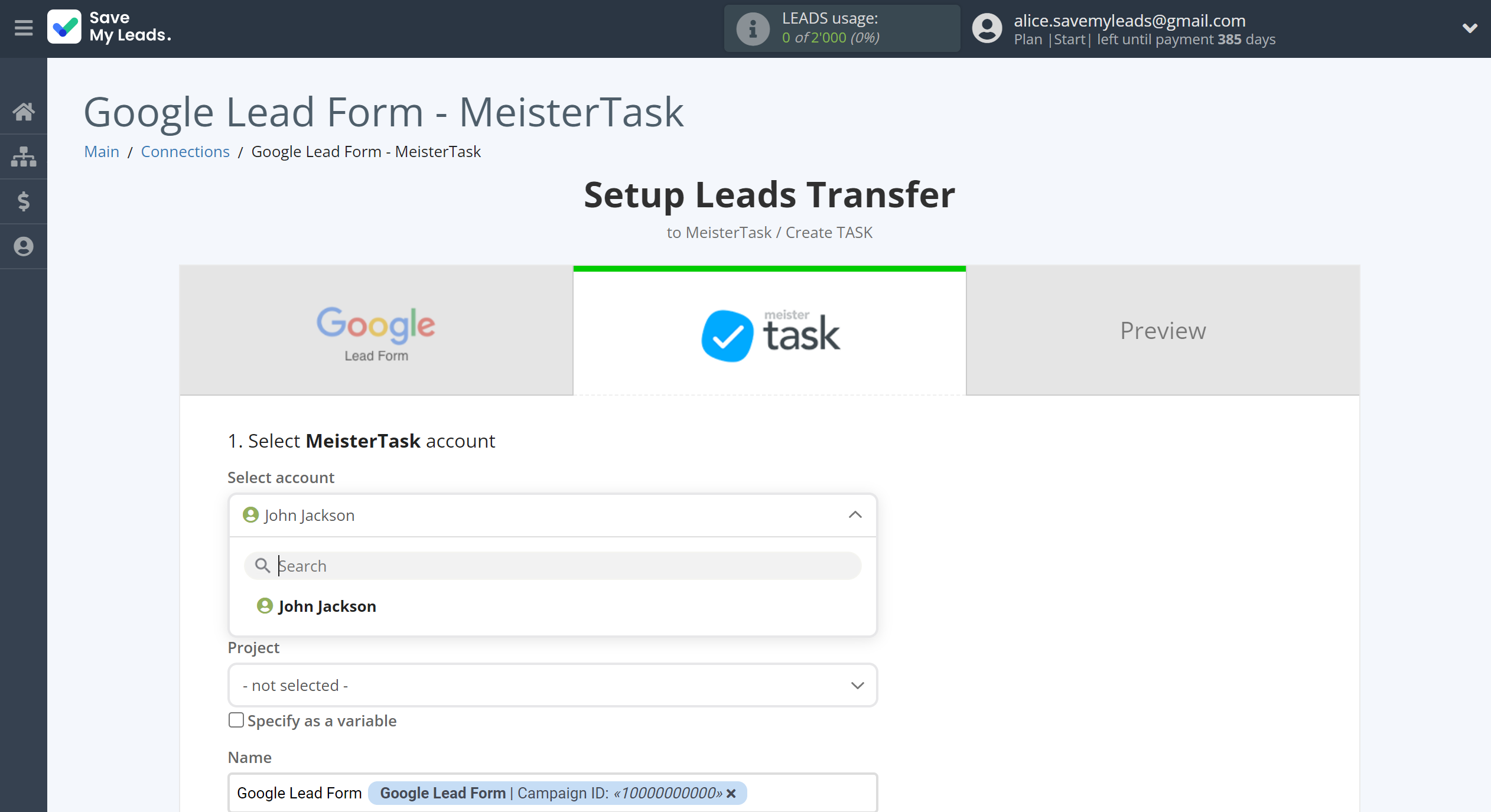 How to Connect Google Lead Form with MeisterTask | Data Destination account selection How to Connect Google Lead Form with MeisterTask | Data Destination account selection