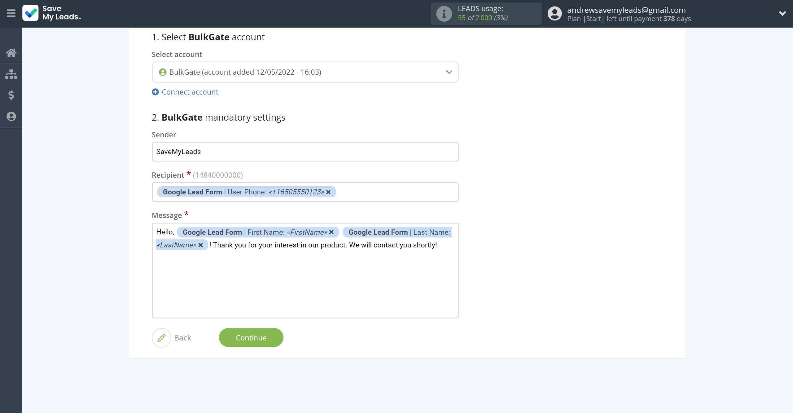 How to Connect Google Lead Form with BulkGate | Assigning fields How to Connect Google Lead Form with BulkGate | Assigning fields