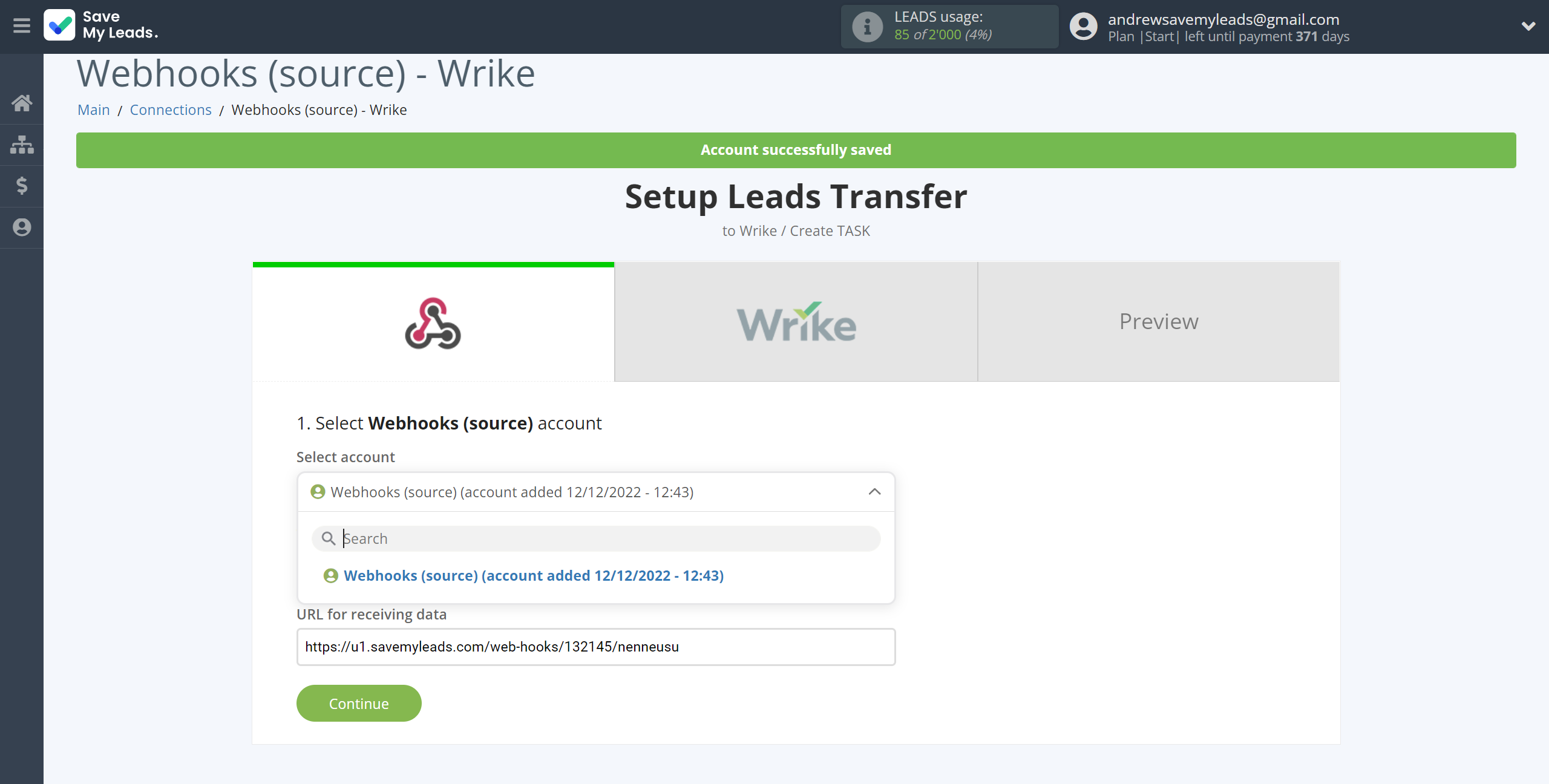 How to Connect Webhooks with Wrike | Data Source account selection How to Connect Webhooks with Wrike | Data Source account selection