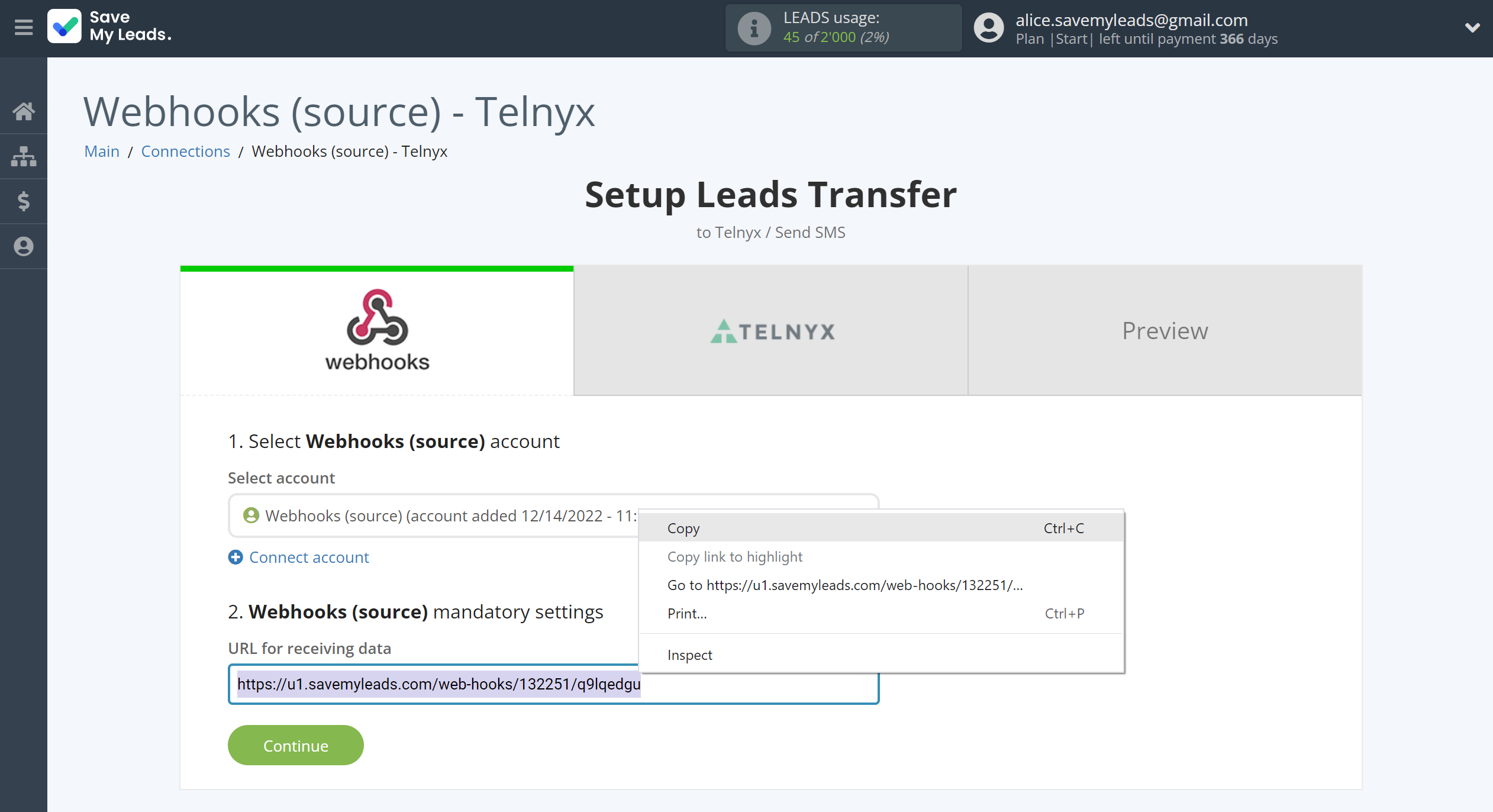 How to Connect Webhooks with Telnyx | Data Source account connection How to Connect Webhooks with Telnyx | Data Source account connection
