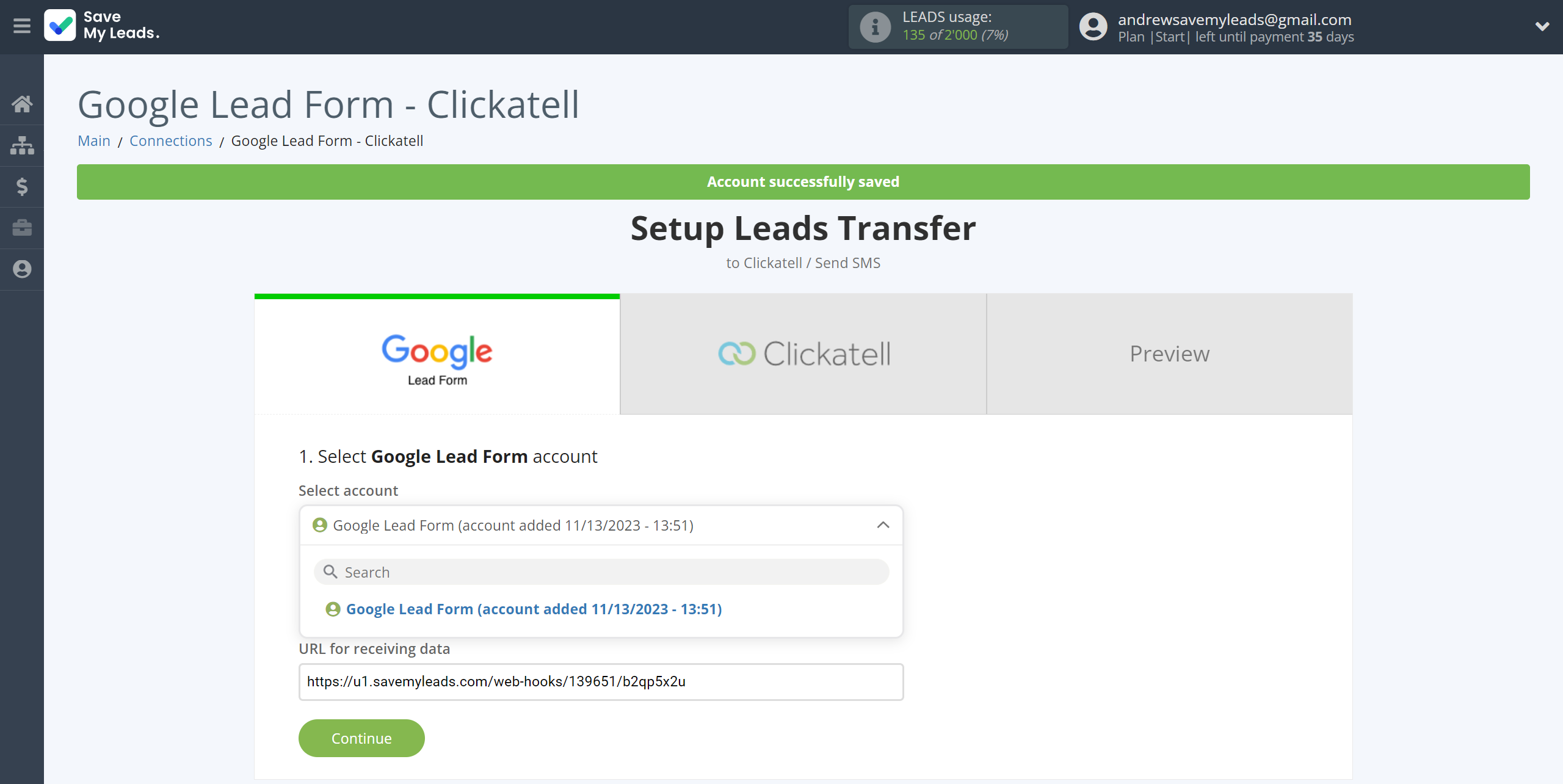 How to Connect Google Lead Form with Clickatell | Data Source account selection How to Connect Google Lead Form with Clickatell | Data Source account selection