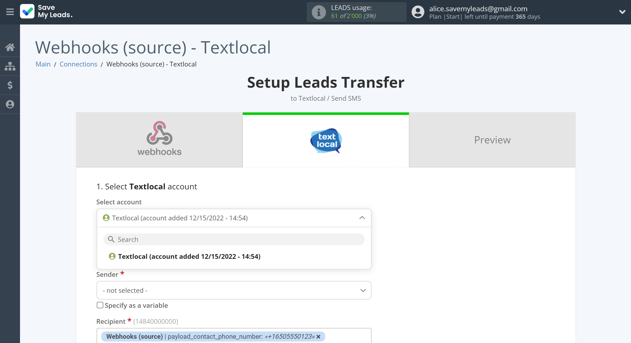 How to Connect Webhooks with Textlocal | Data Destination account selection How to Connect Webhooks with Textlocal | Data Destination account selection