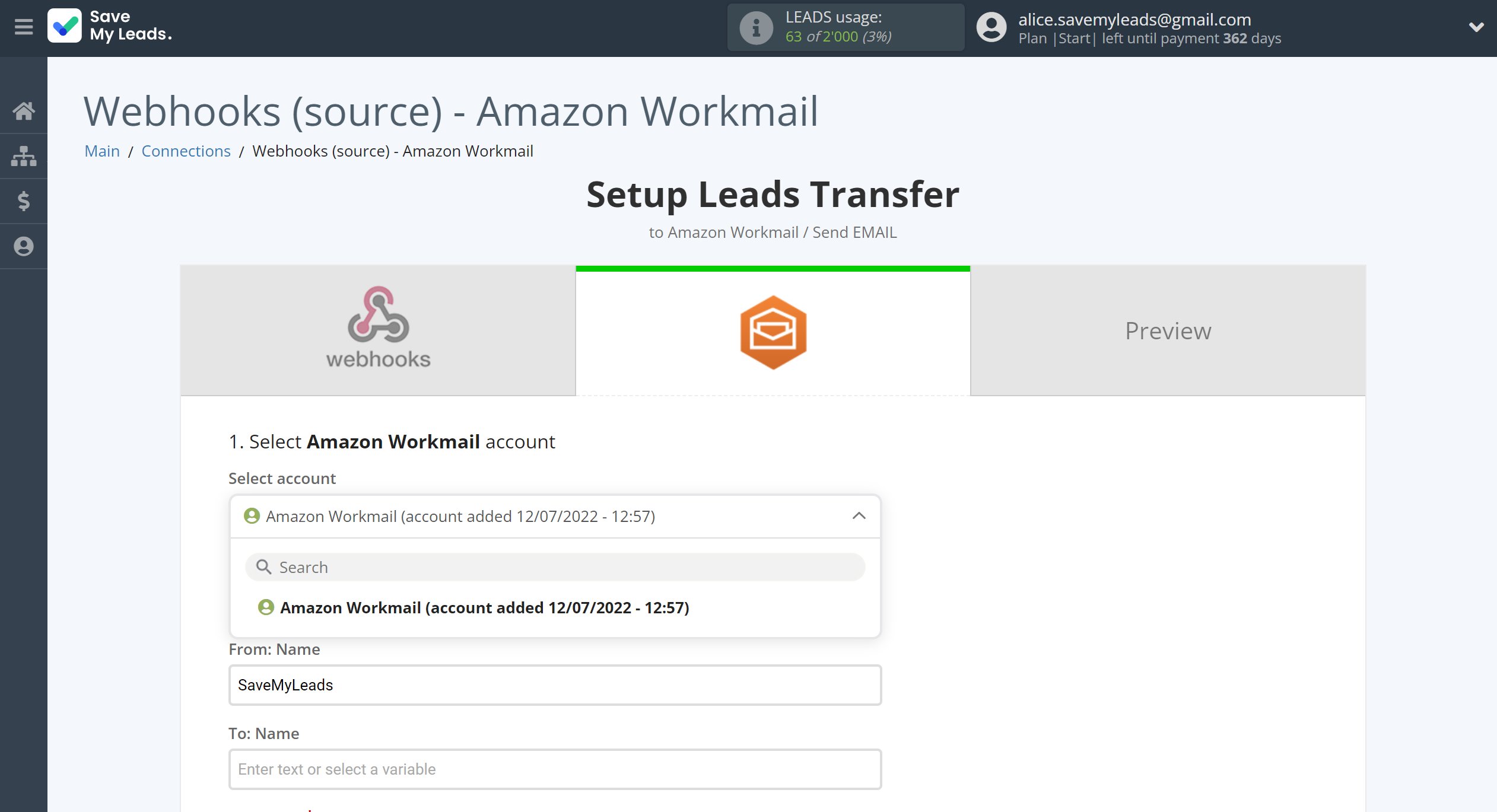 How to Connect Webhooks with Amazon Workmail | Data Destination account selection How to Connect Webhooks with Amazon Workmail | Data Destination account selection