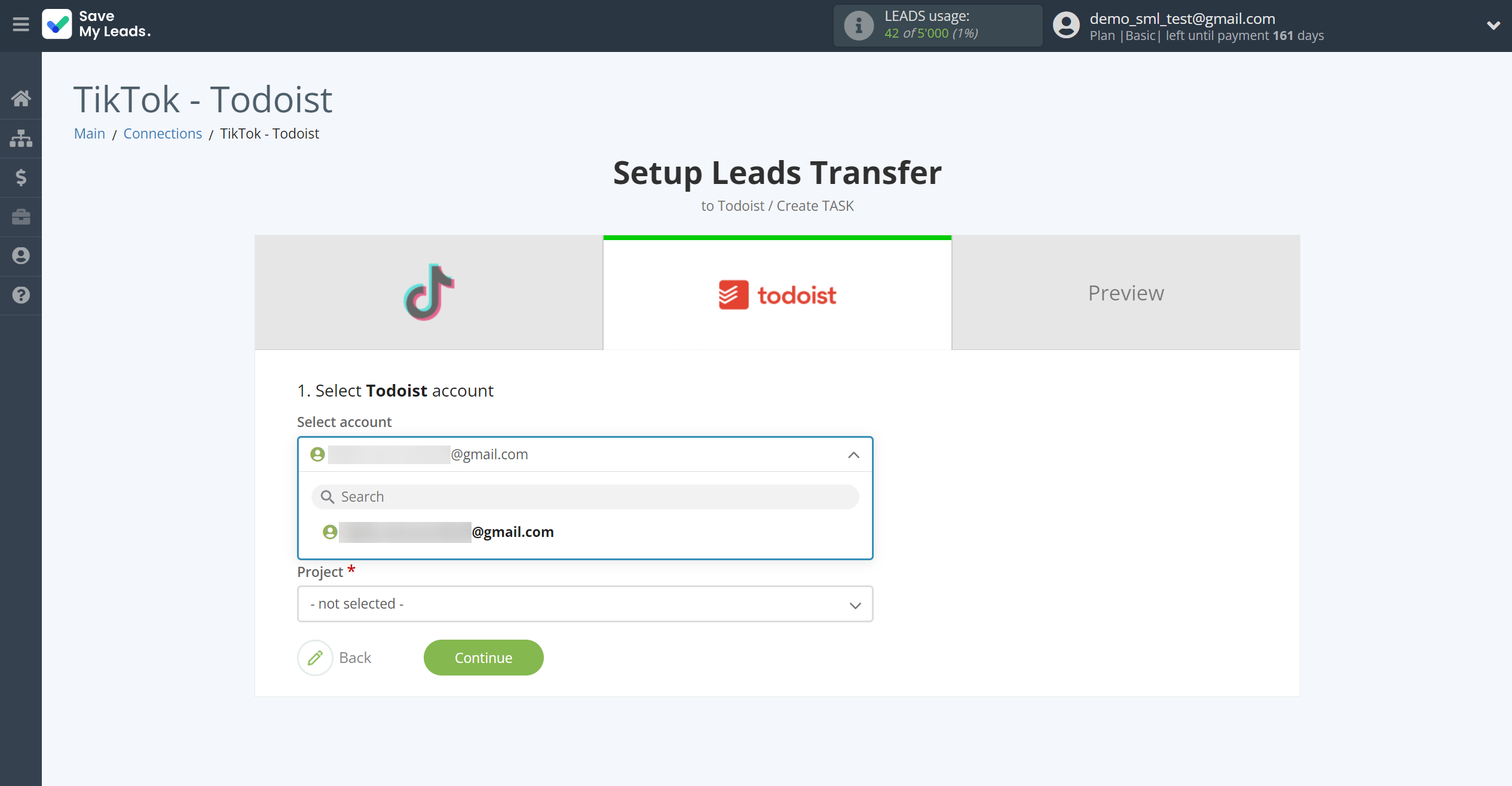 How to Connect TikTok with Todoist | Data Destination account selection How to Connect TikTok with Todoist | Data Destination account selection