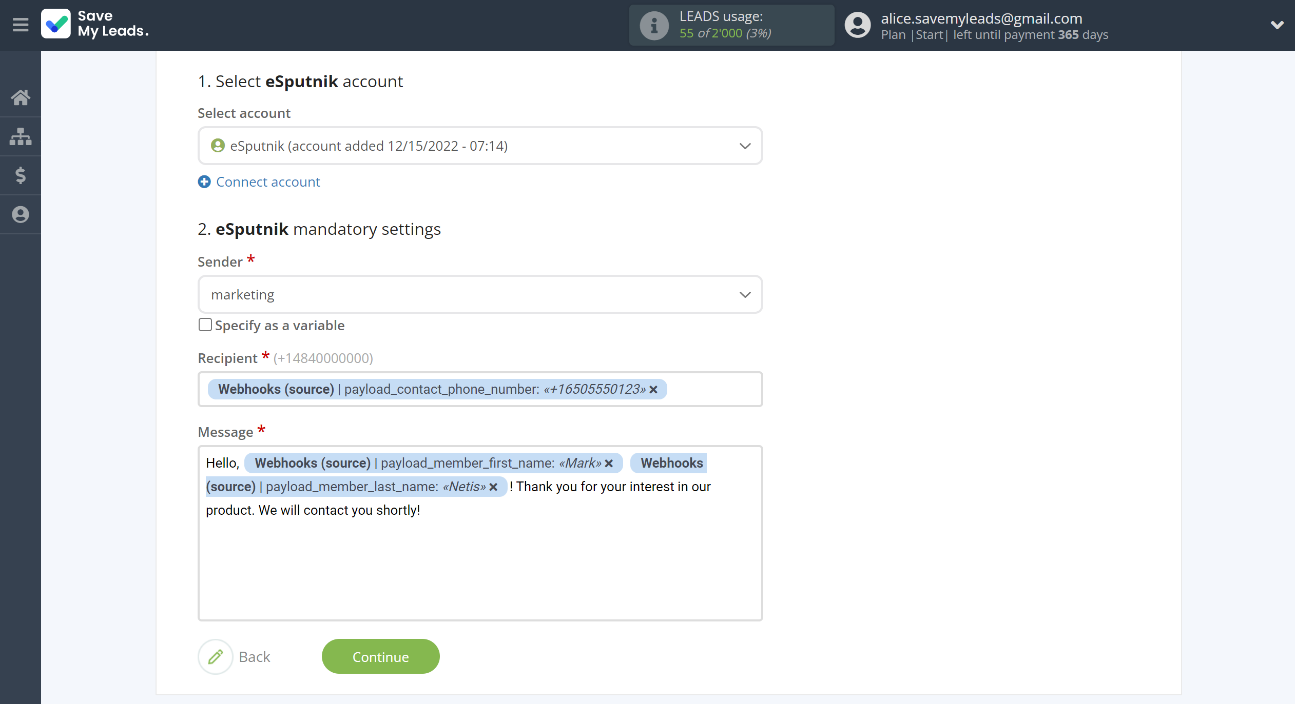 How to Connect Webhooks with eSputnik Send SMS | Assigning fields How to Connect Webhooks with eSputnik Send SMS | Assigning fields