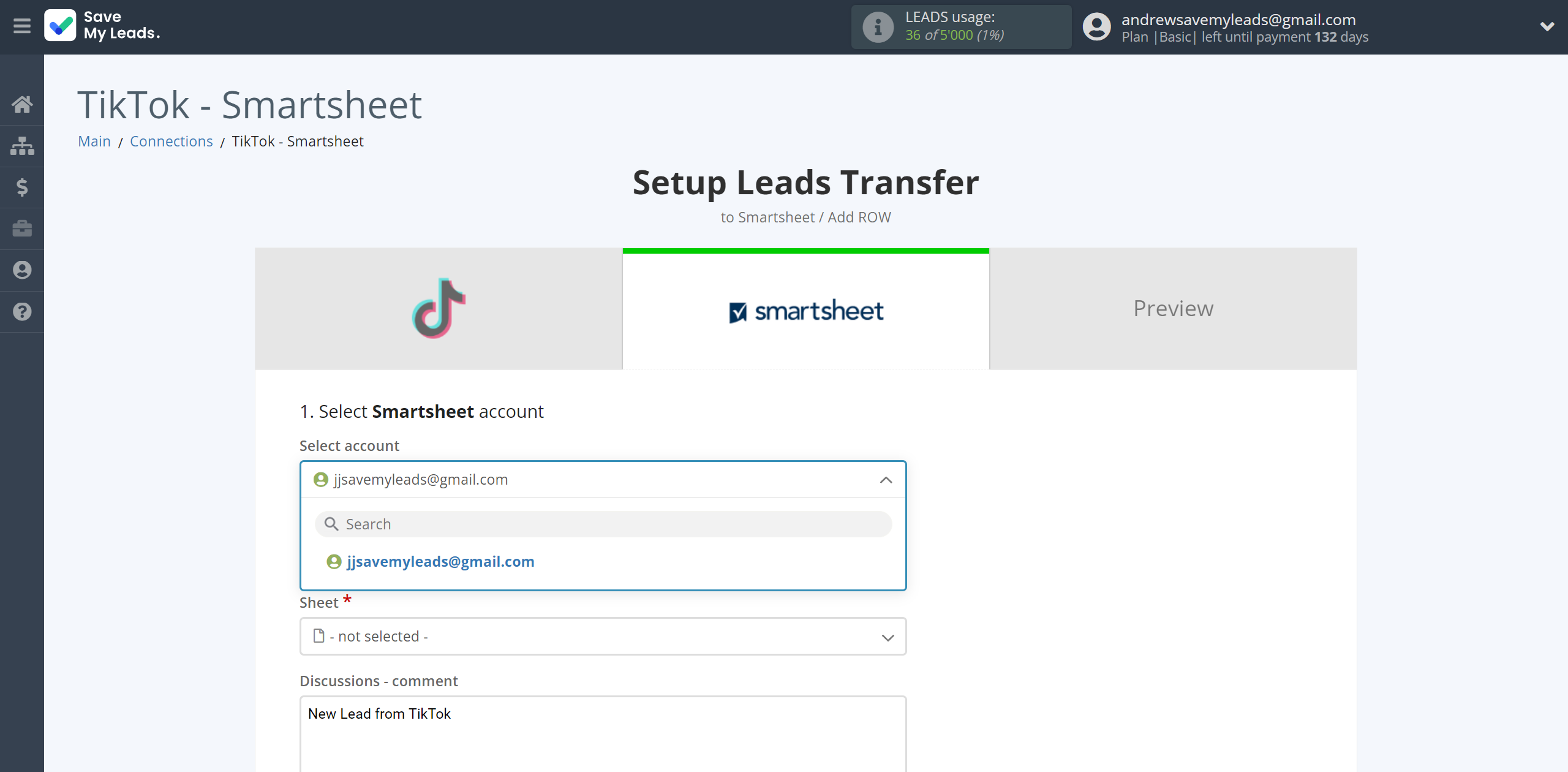 How to Connect TikTok with Smartsheet | Data Destination account selection How to Connect TikTok with Smartsheet | Data Destination account selection