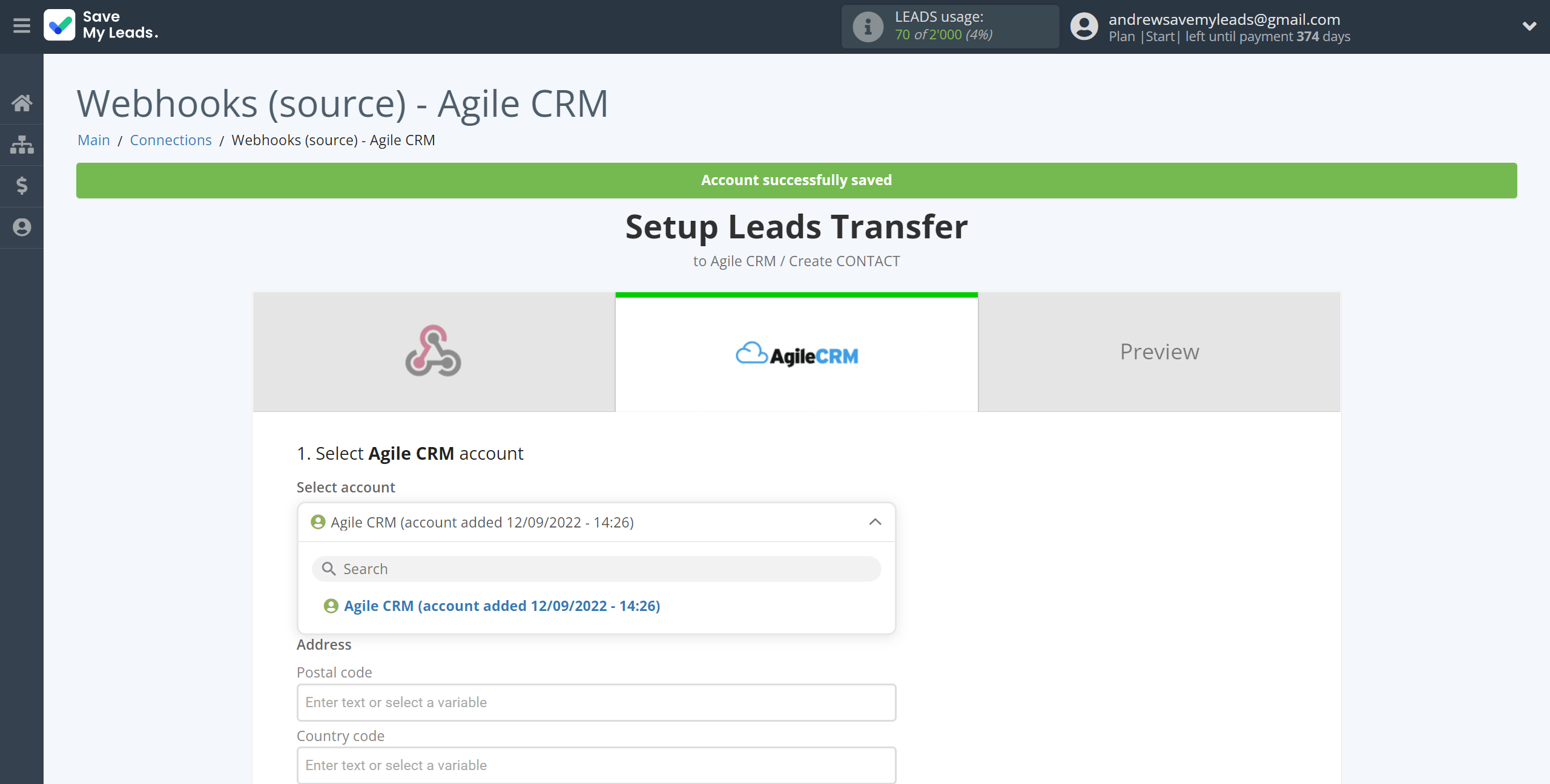 How to Connect Webhooks with AgileCRM Create Contacts | Data Destination account selection How to Connect Webhooks with AgileCRM Create Contacts | Data Destination account selection