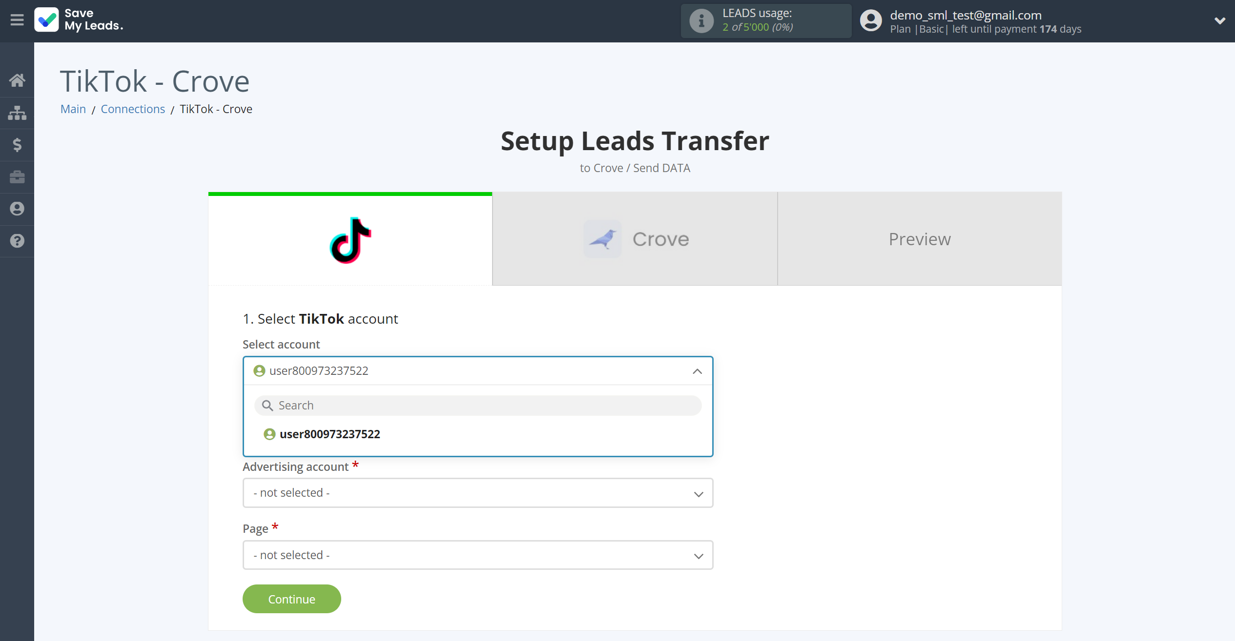 How to Connect TikTok with Crove | Data Source account selection How to Connect TikTok with Crove | Data Source account selection