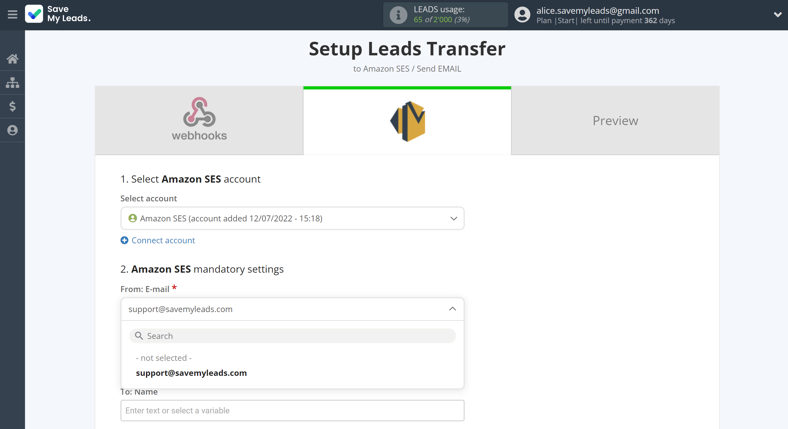 How to Connect Webhooks with Amazon SES | Assigning fields How to Connect Webhooks with Amazon SES | Assigning fields