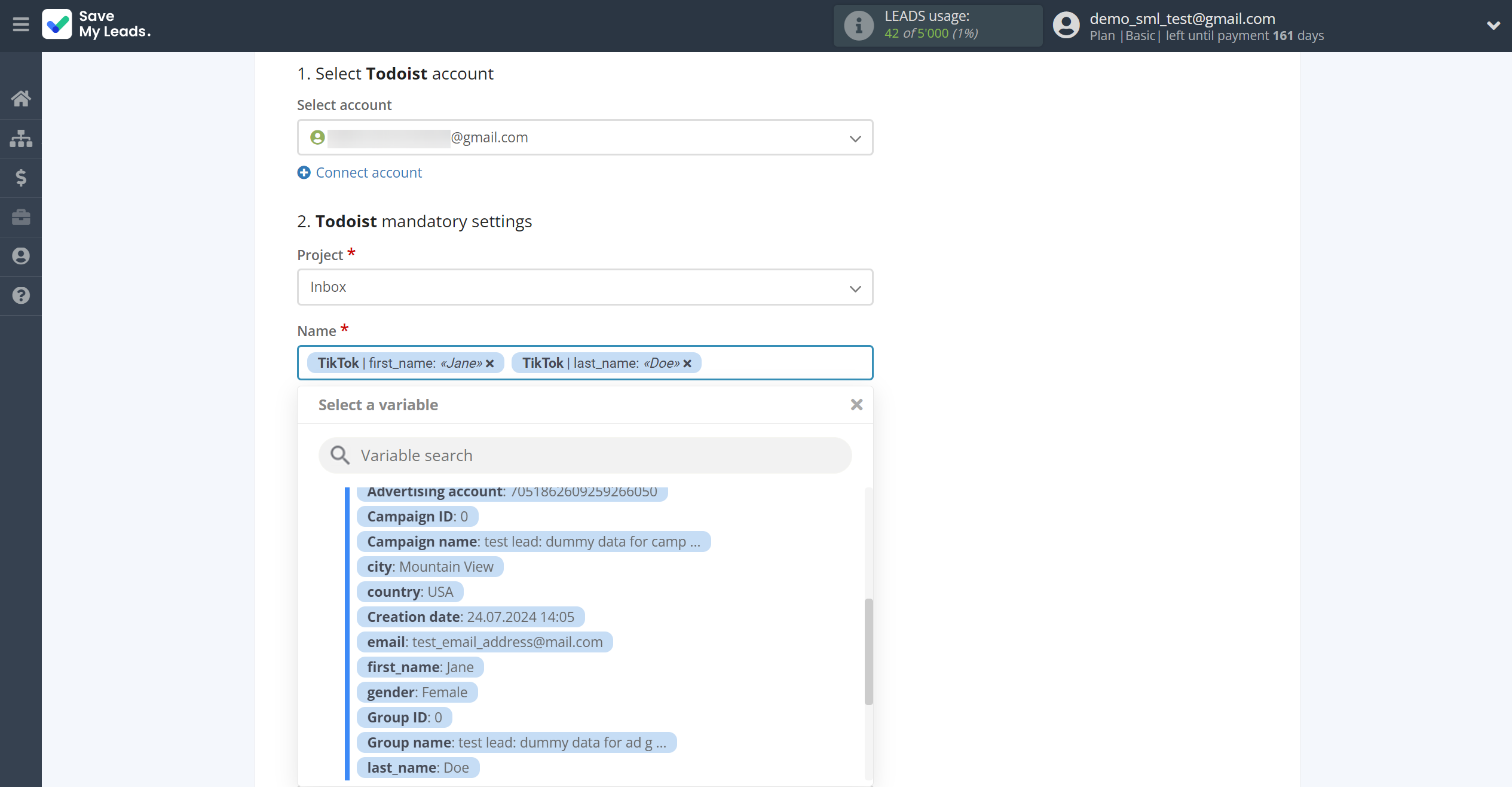 How to Connect TikTok with Todoist | Assigning fields How to Connect TikTok with Todoist | Assigning fields