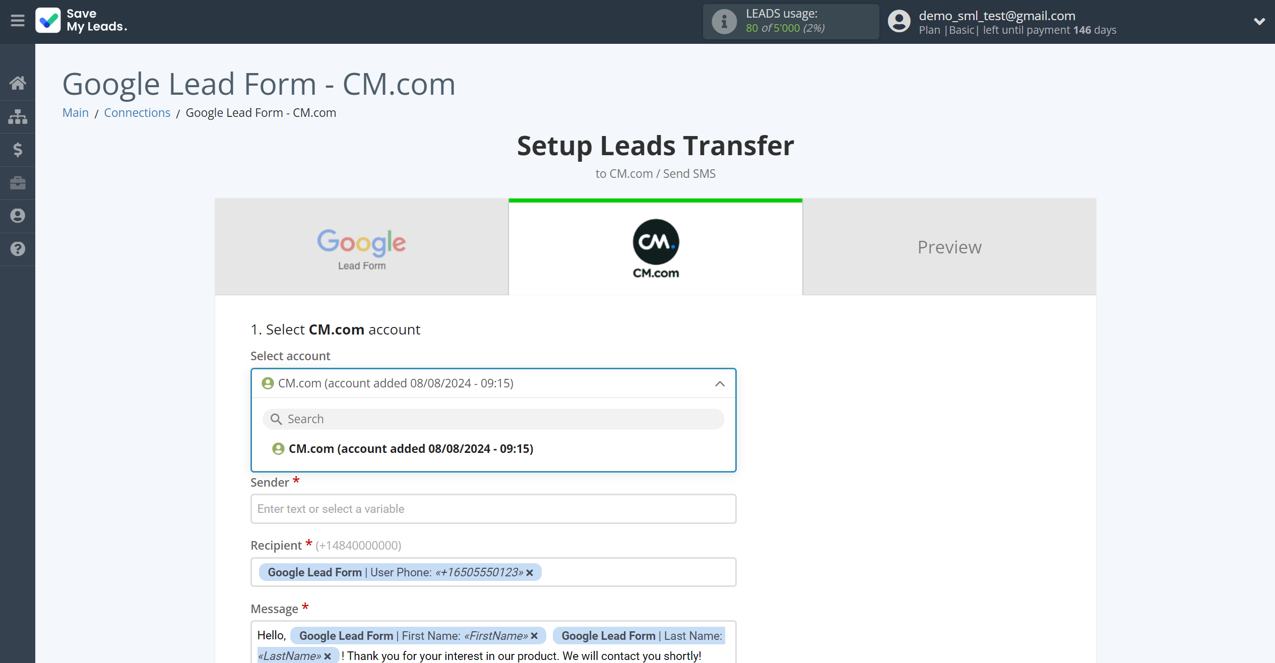 How to Connect Google Lead Form with CM.com | Data Destination account selection How to Connect Google Lead Form with CM.com | Data Destination account selection