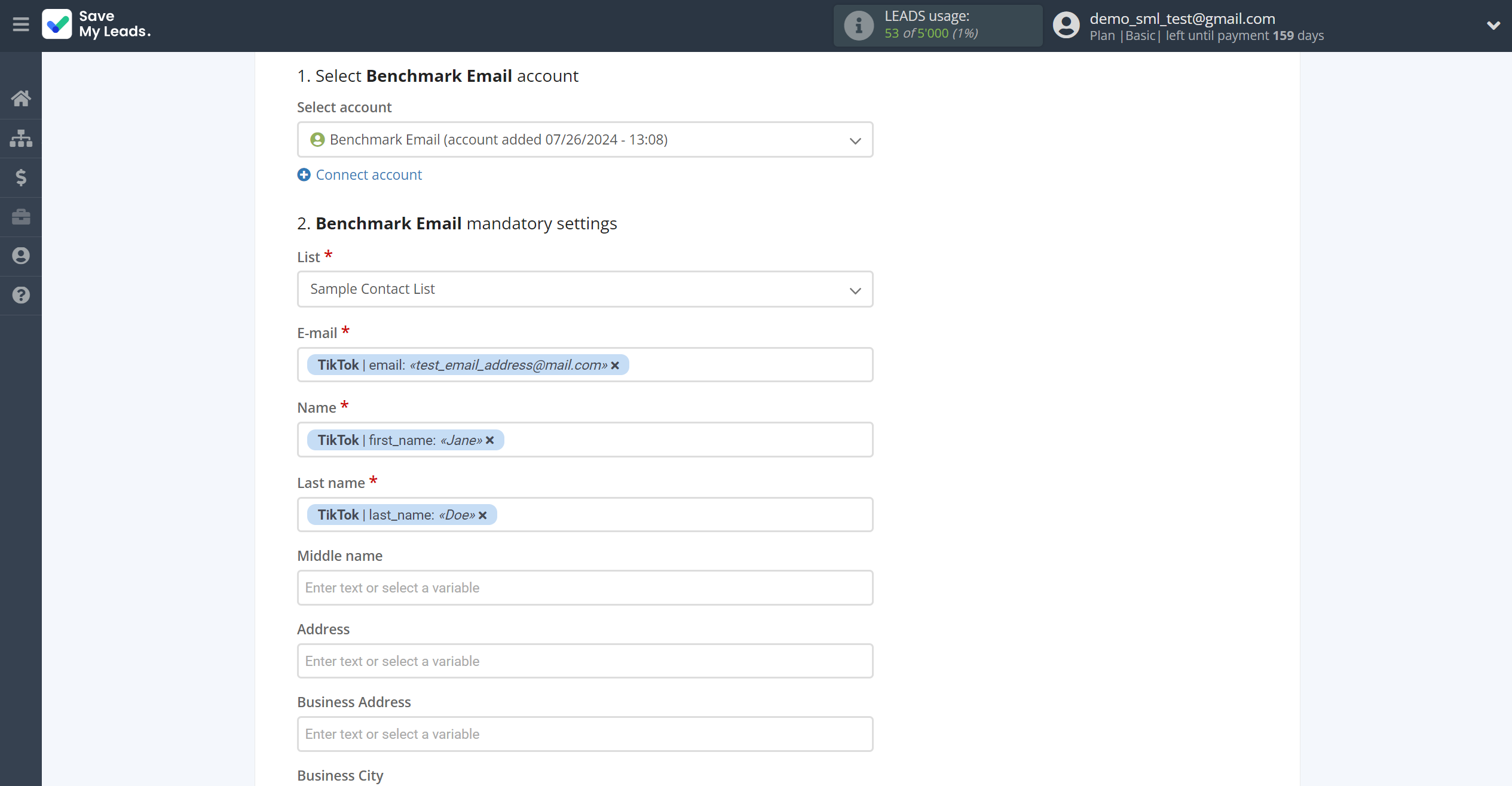 How to Connect TikTok with Benchmark Email | Assigning fields How to Connect TikTok with Benchmark Email | Assigning fields