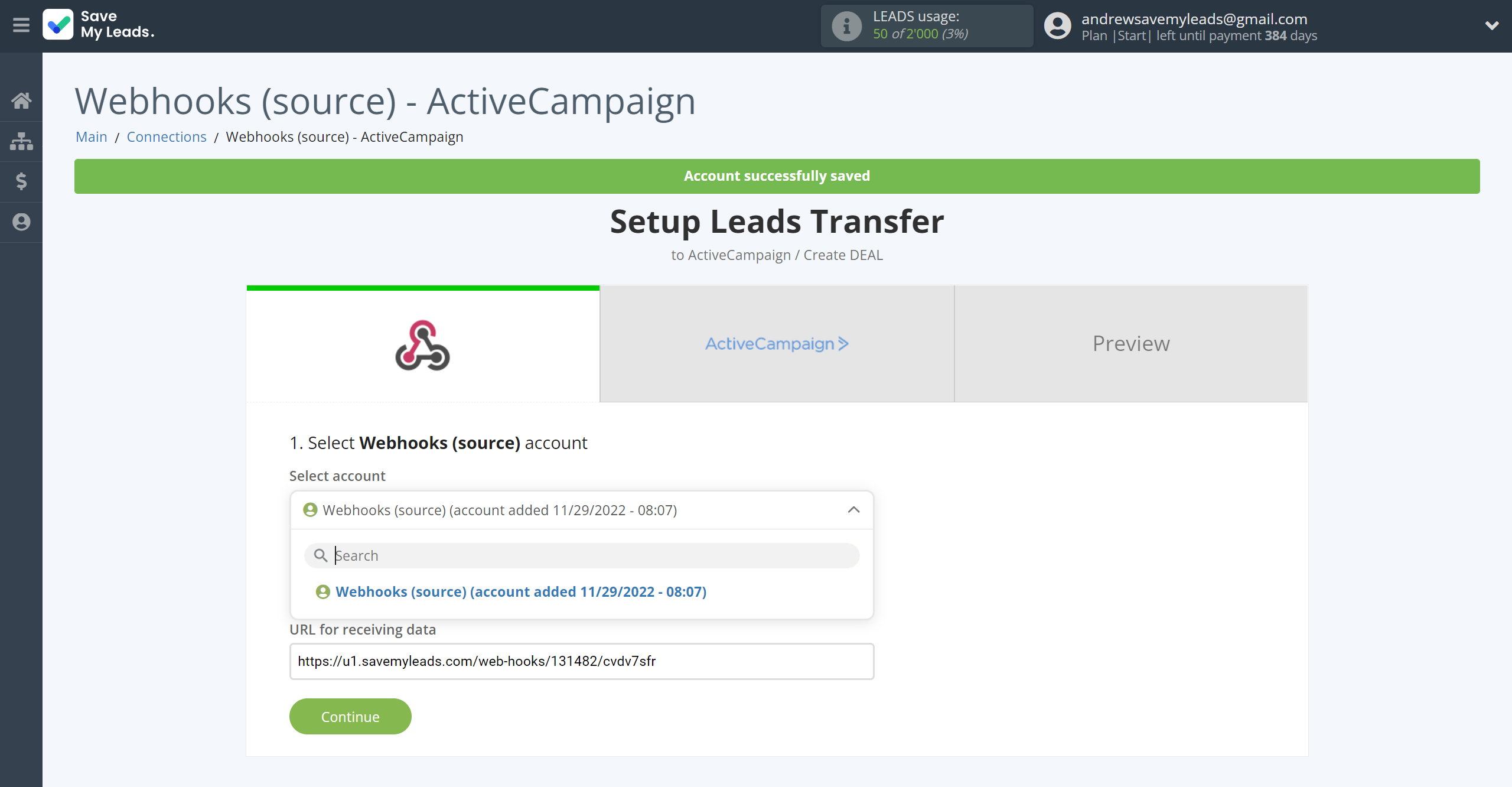 How to Connect Webhooks with ActiveCampaign Create Deal | Data Source account selection How to Connect Webhooks with ActiveCampaign Create Deal | Data Source account selection