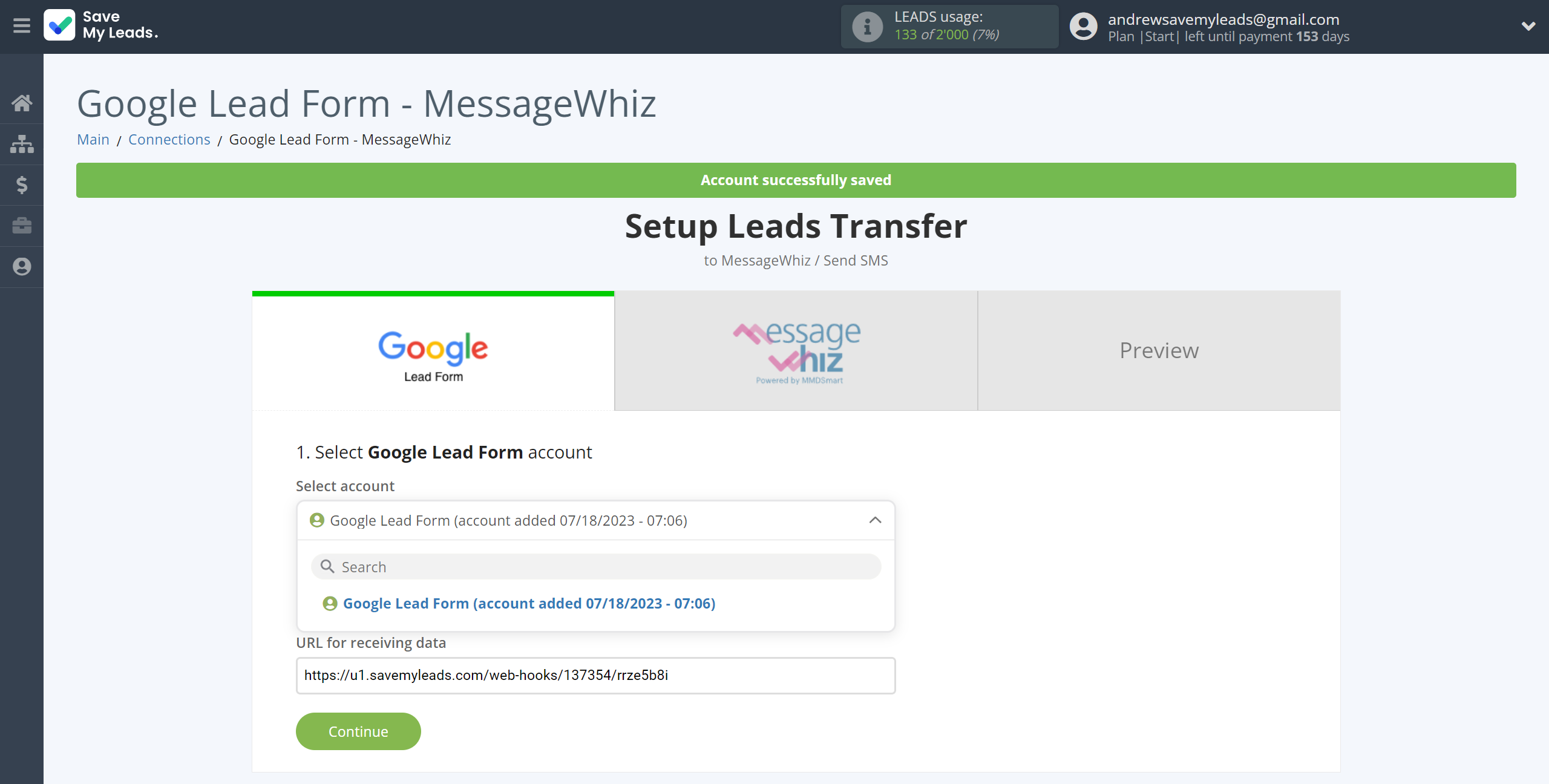How to Connect Google Lead Form with MessageWhiz | Data Source account selection How to Connect Google Lead Form with MessageWhiz | Data Source account selection