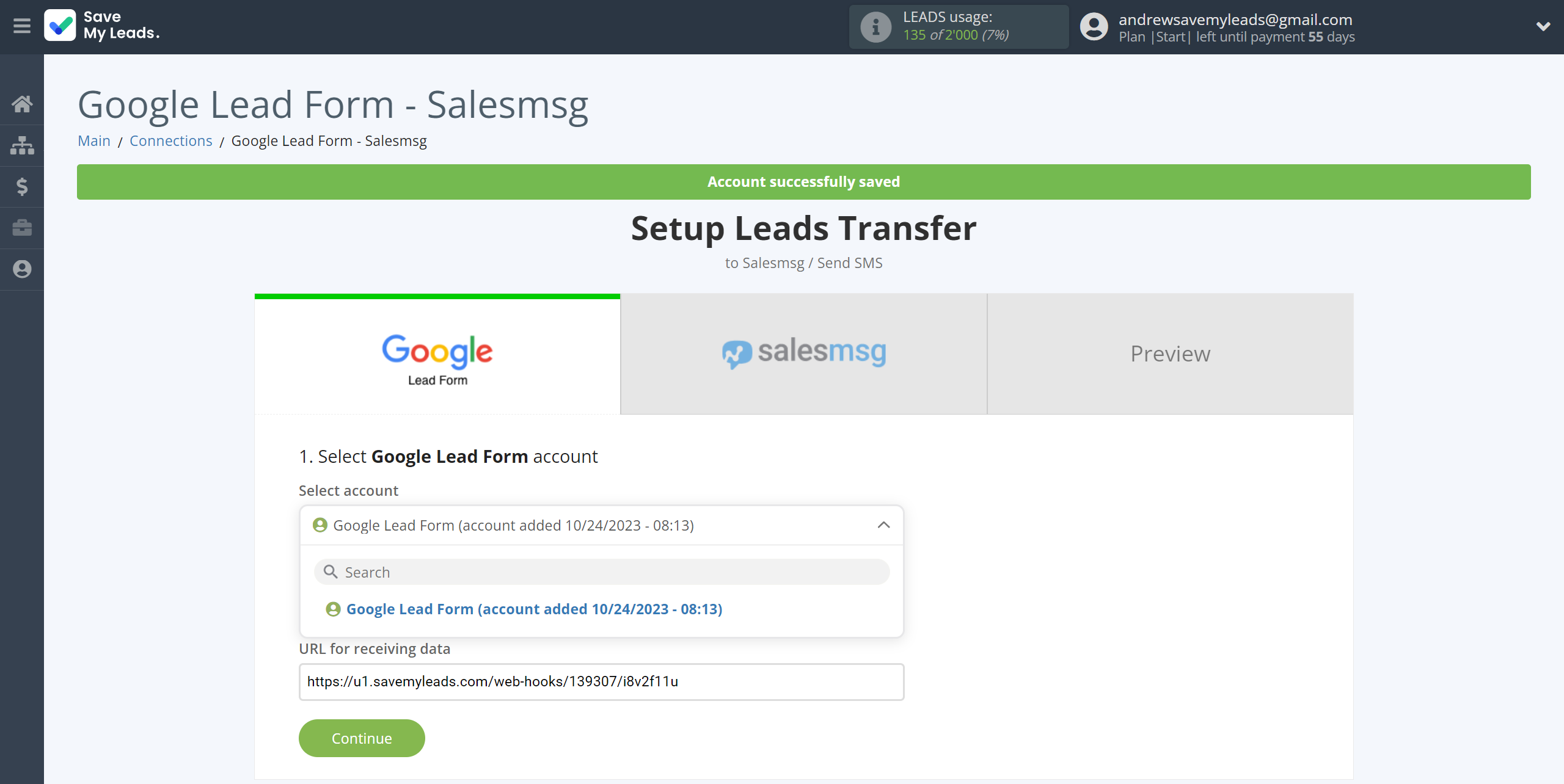 How to Connect Google Lead Form with Salesmsg | Data Source account selection How to Connect Google Lead Form with Salesmsg | Data Source account selection