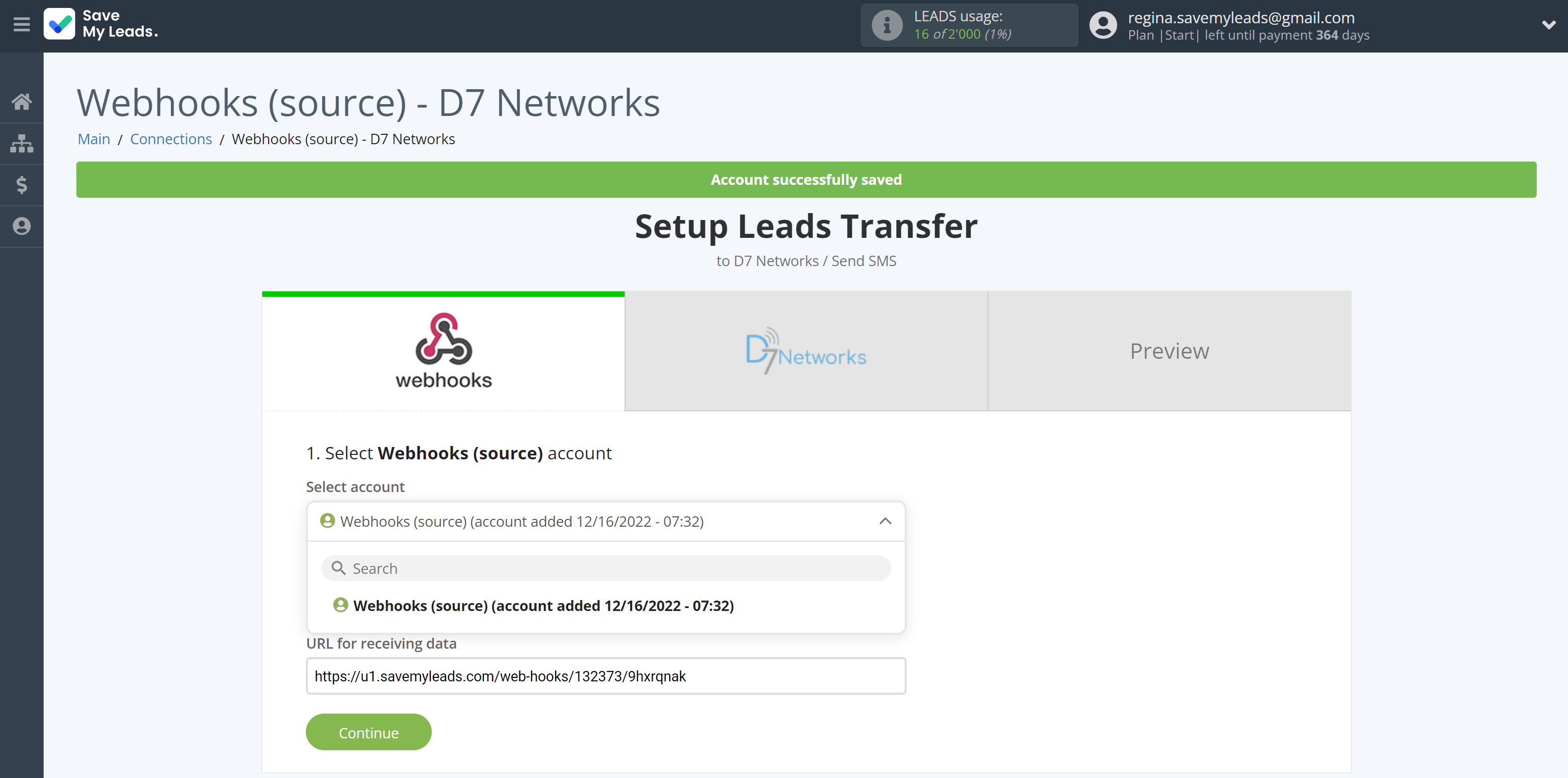 How to Connect Webhooks with D7 Networks | Data Source account selection How to Connect Webhooks with D7 Networks | Data Source account selection