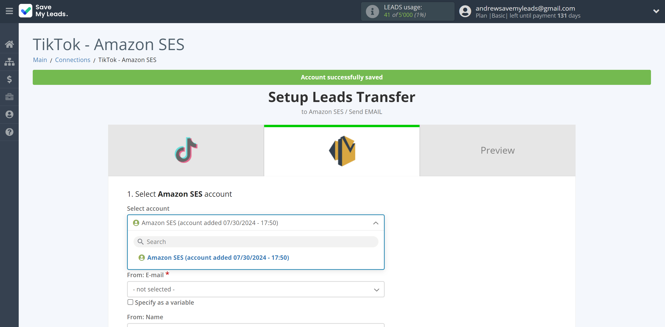 How to Connect TikTok with Amazon SES | Data Destination account selection How to Connect TikTok with Amazon SES | Data Destination account selection