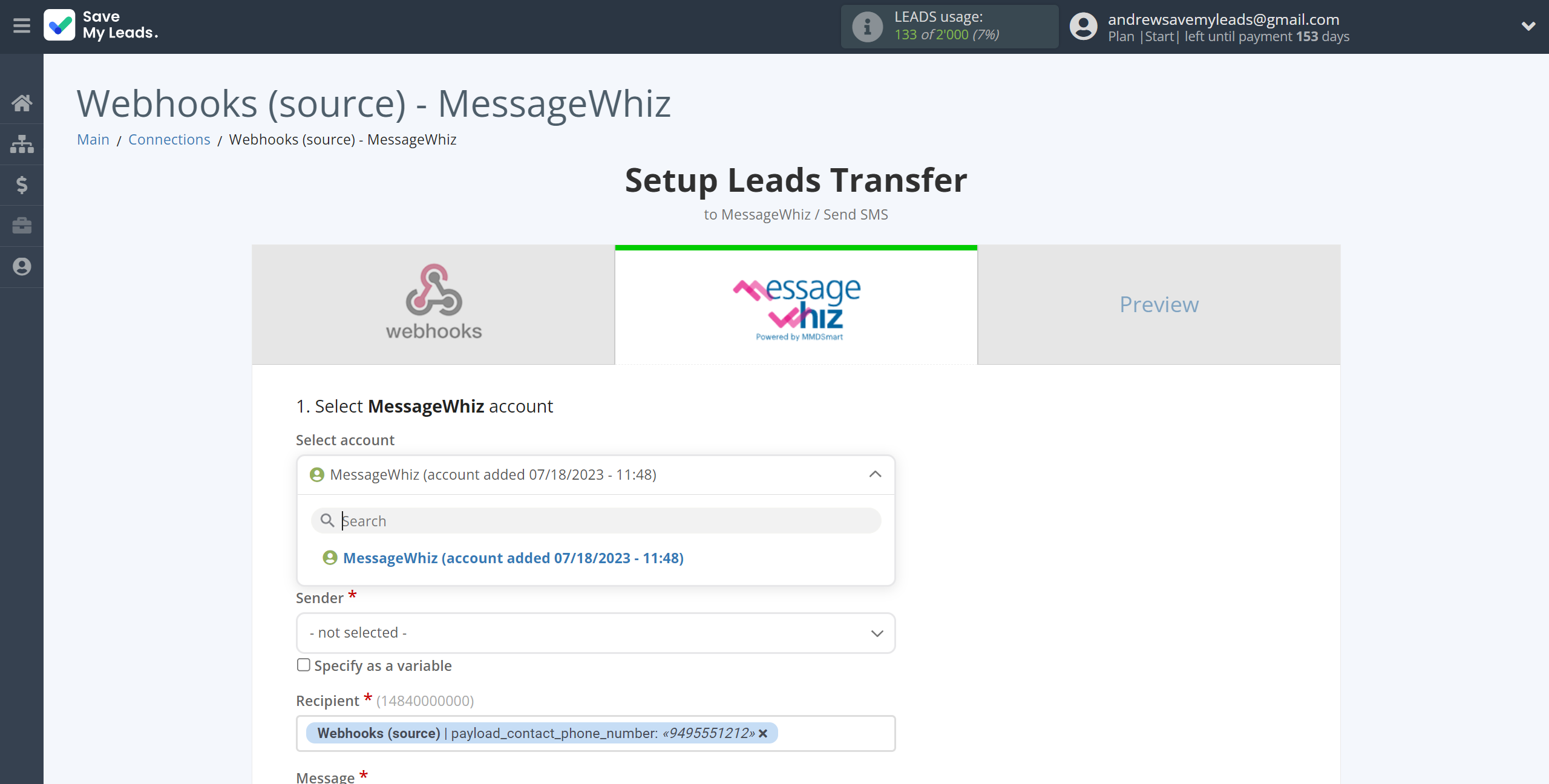 How to Connect Webhooks with MessageWhiz | Data Destination account selection How to Connect Webhooks with MessageWhiz | Data Destination account selection